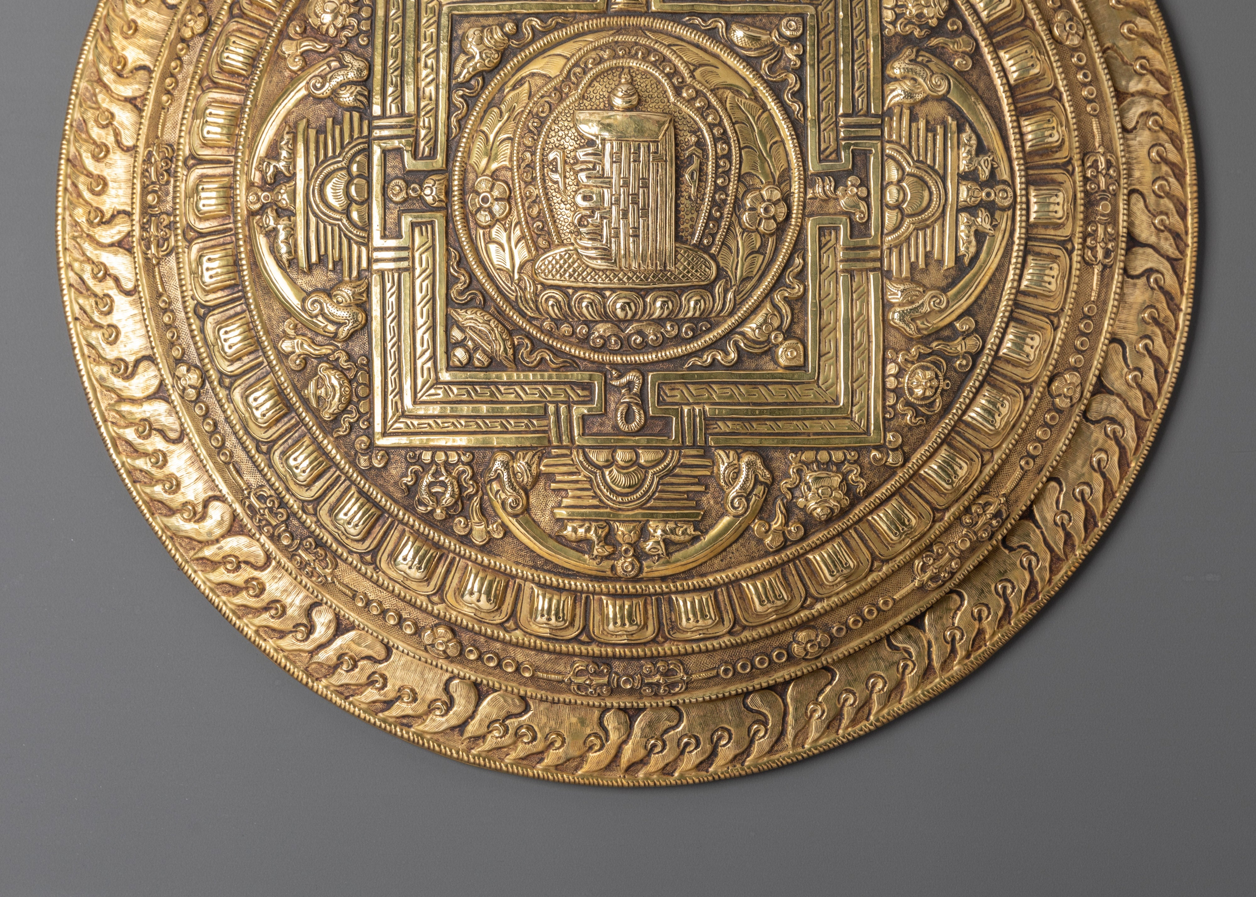 Buddhist Brass Kalachakra Wall Hanging | Tibetan Wall Art