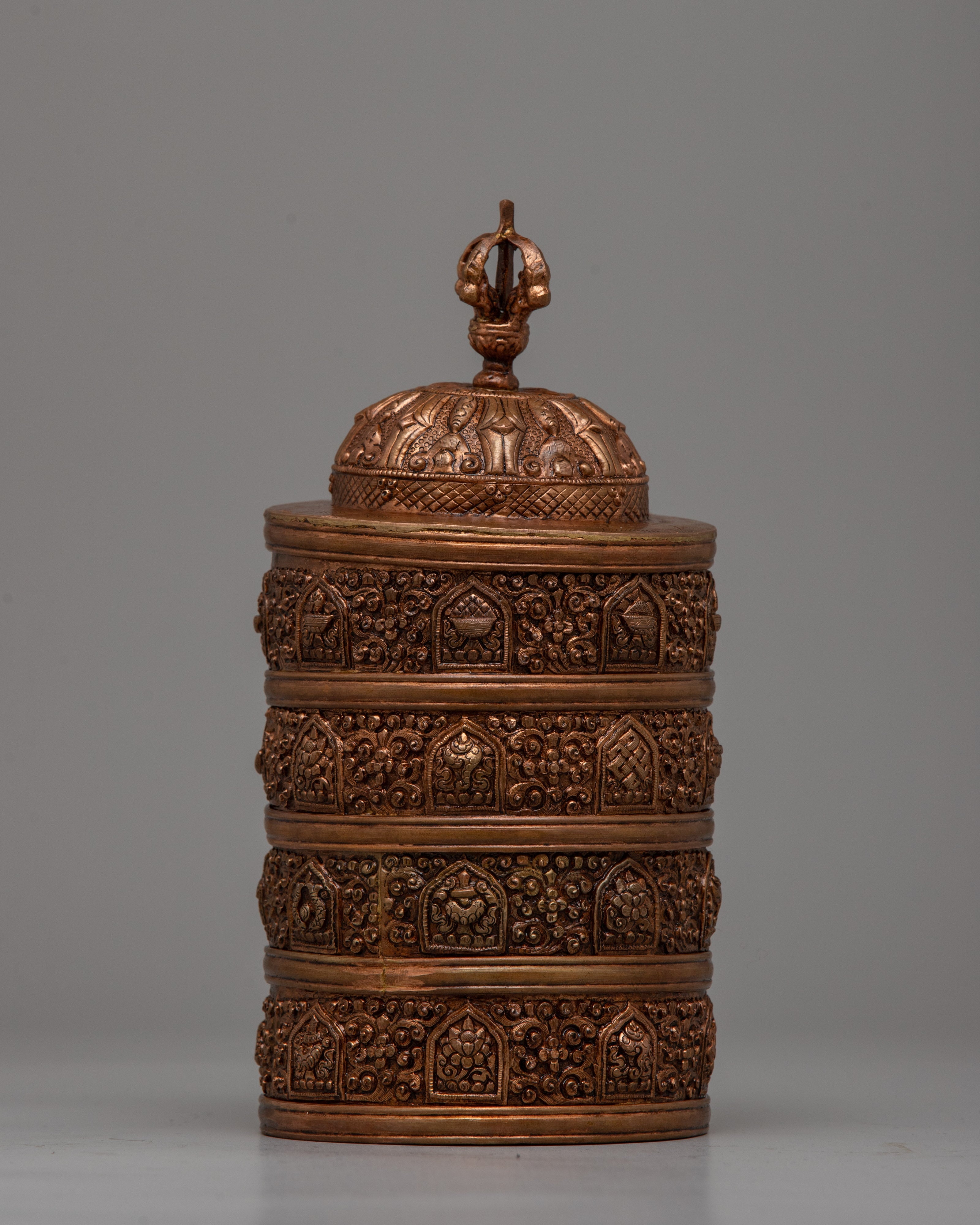 4 Tiered Tibetan Ritual Rice Pot | Exquisite Craftsmanship for Sacred Offerings