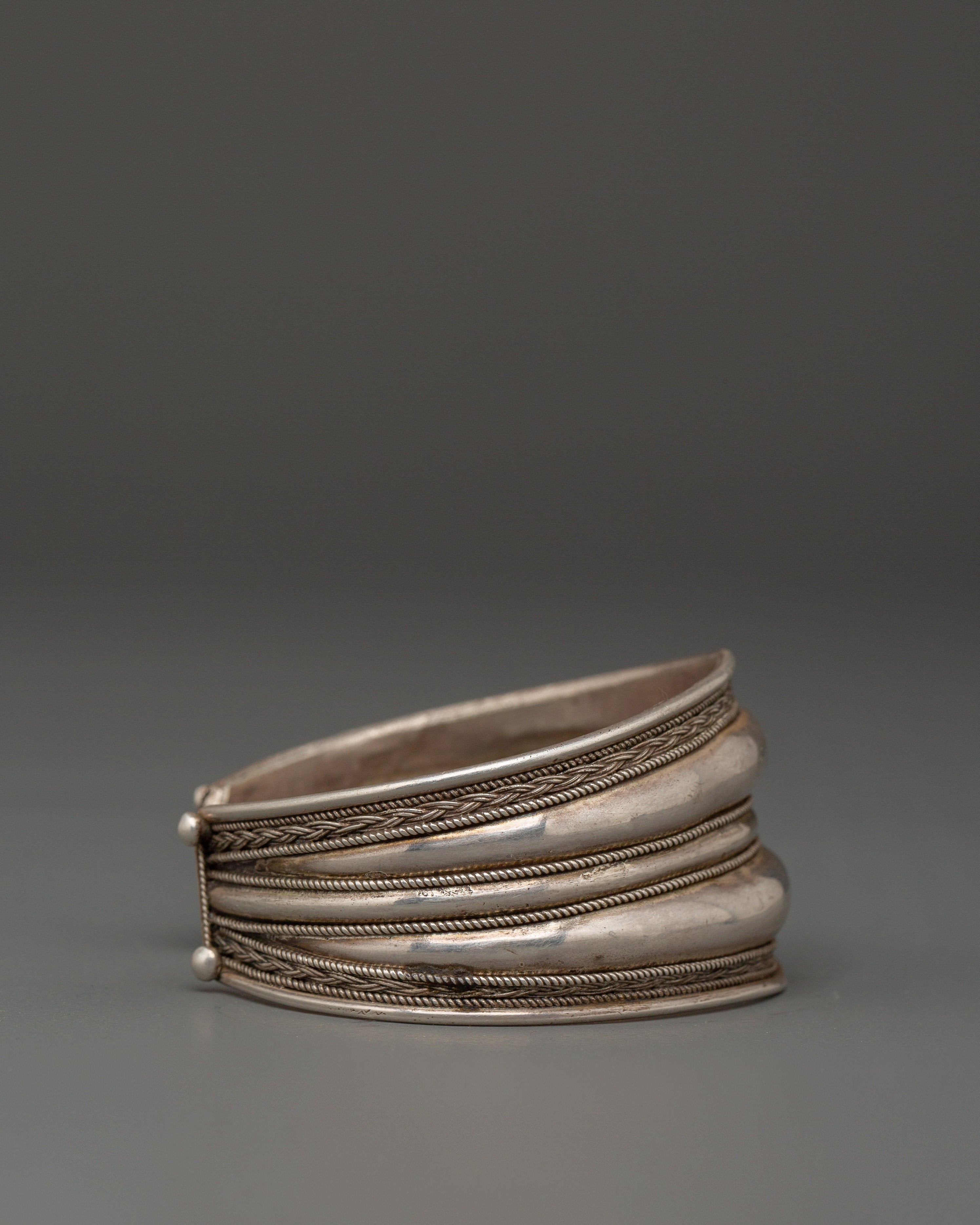 Sterling Silver Tibetan Cuff Bracelet | Handmade Himalayan Jewelry