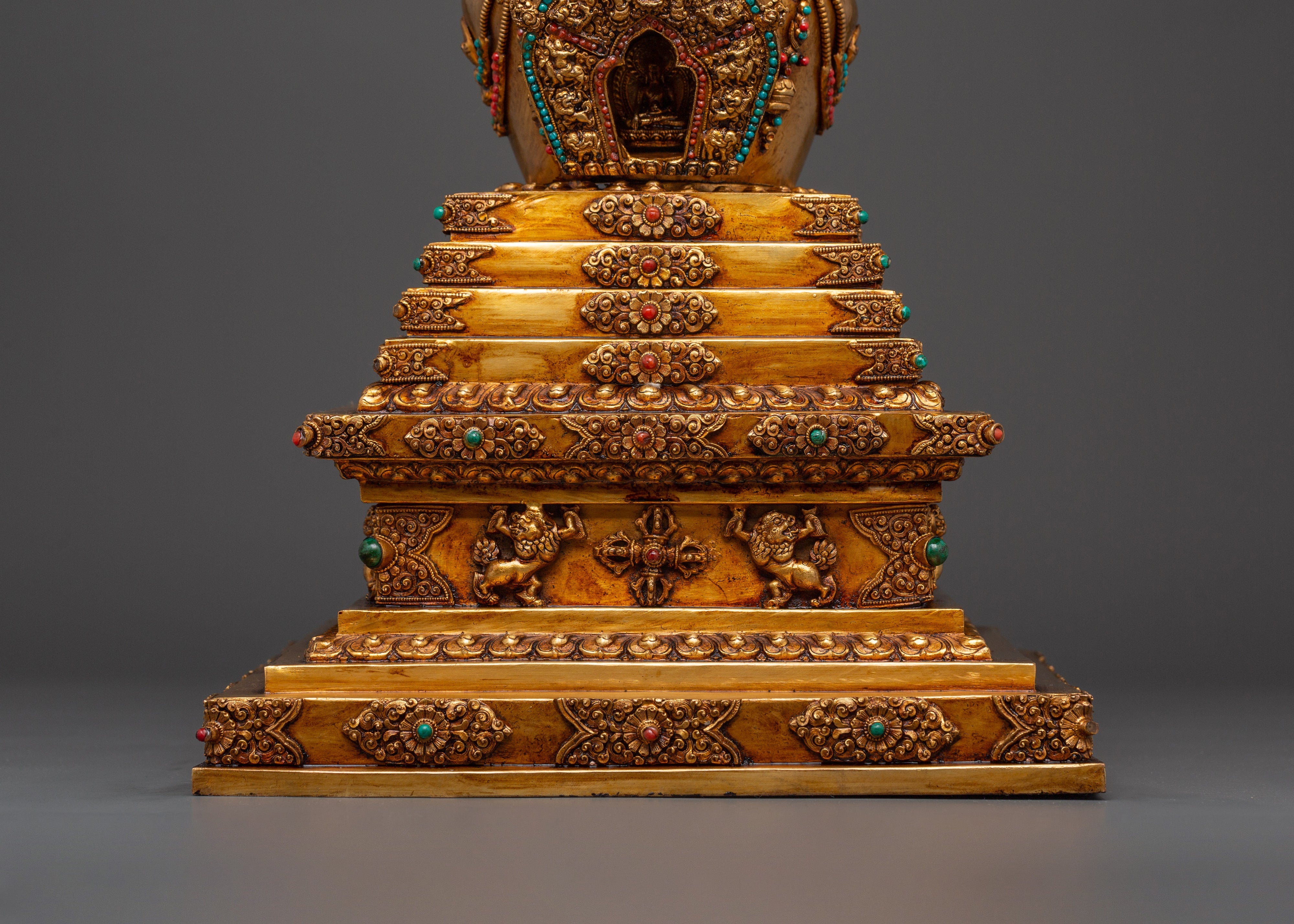 Spiritual Meditation Stupa | Copper & Gold-Plated Tibetan Relic