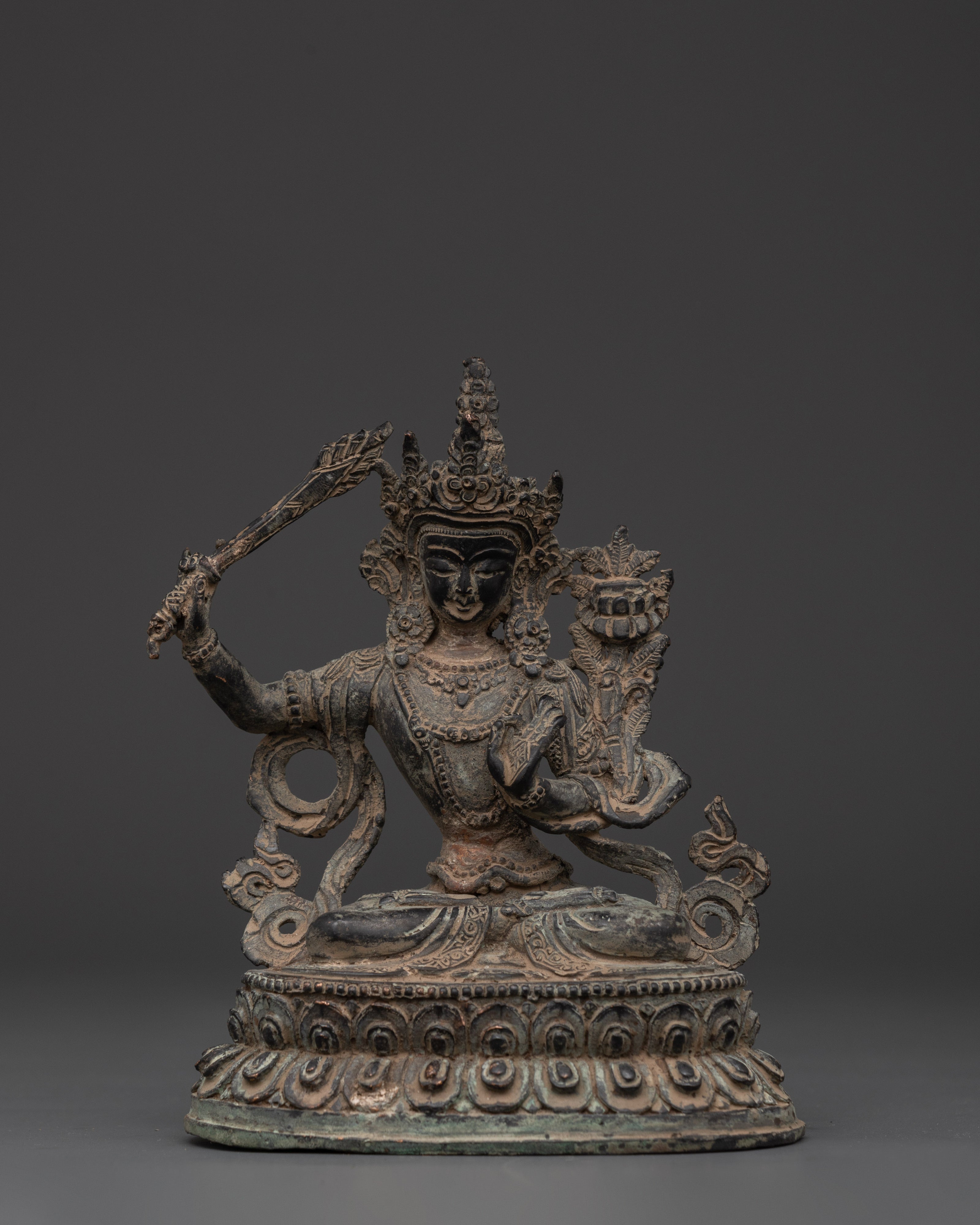Copper Manjushri Sculpture | Handcrafted Wisdom Deity