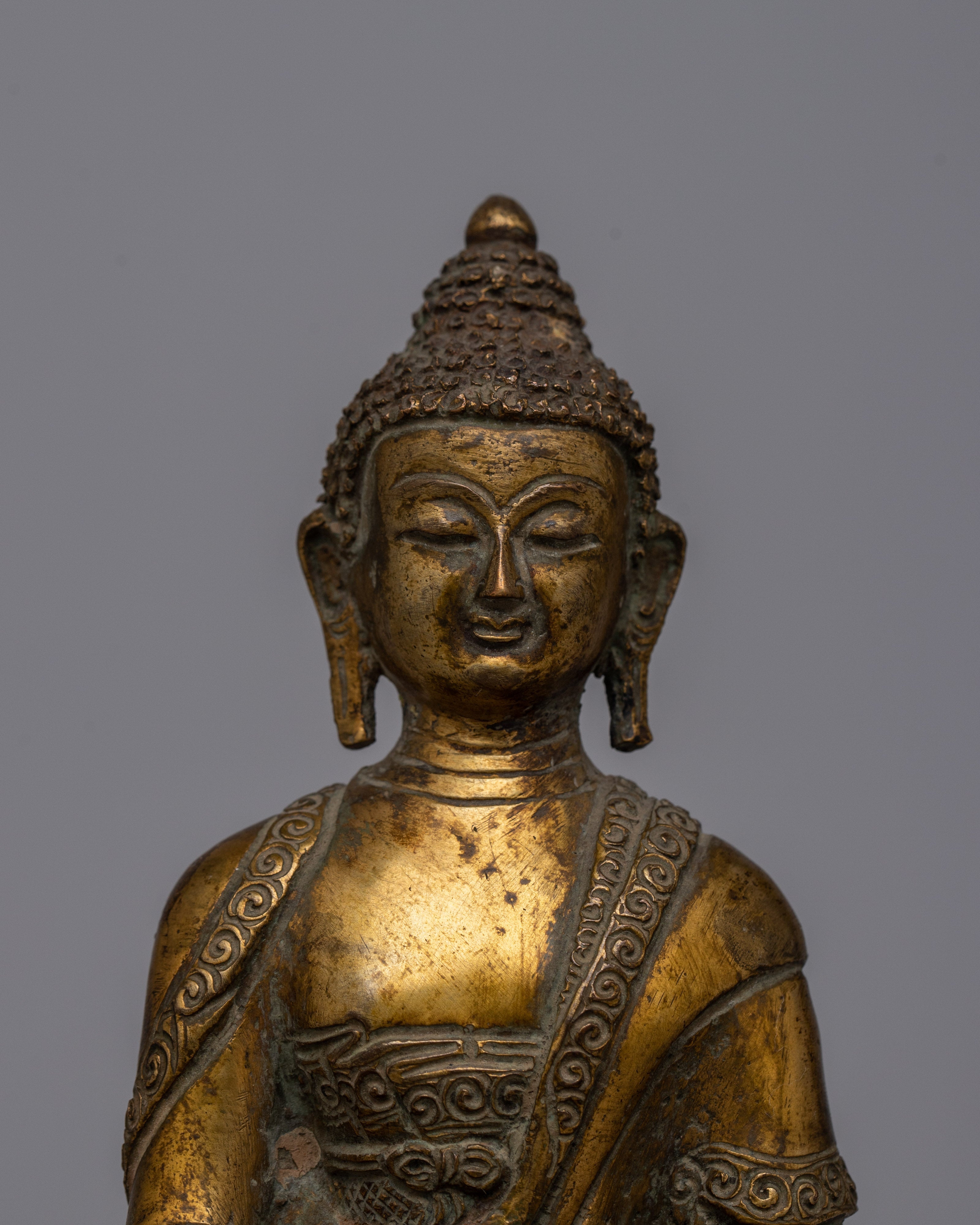 Shakyamuni Copper Statue of Buddha | Electro Gold Plated Buddhist Figurine