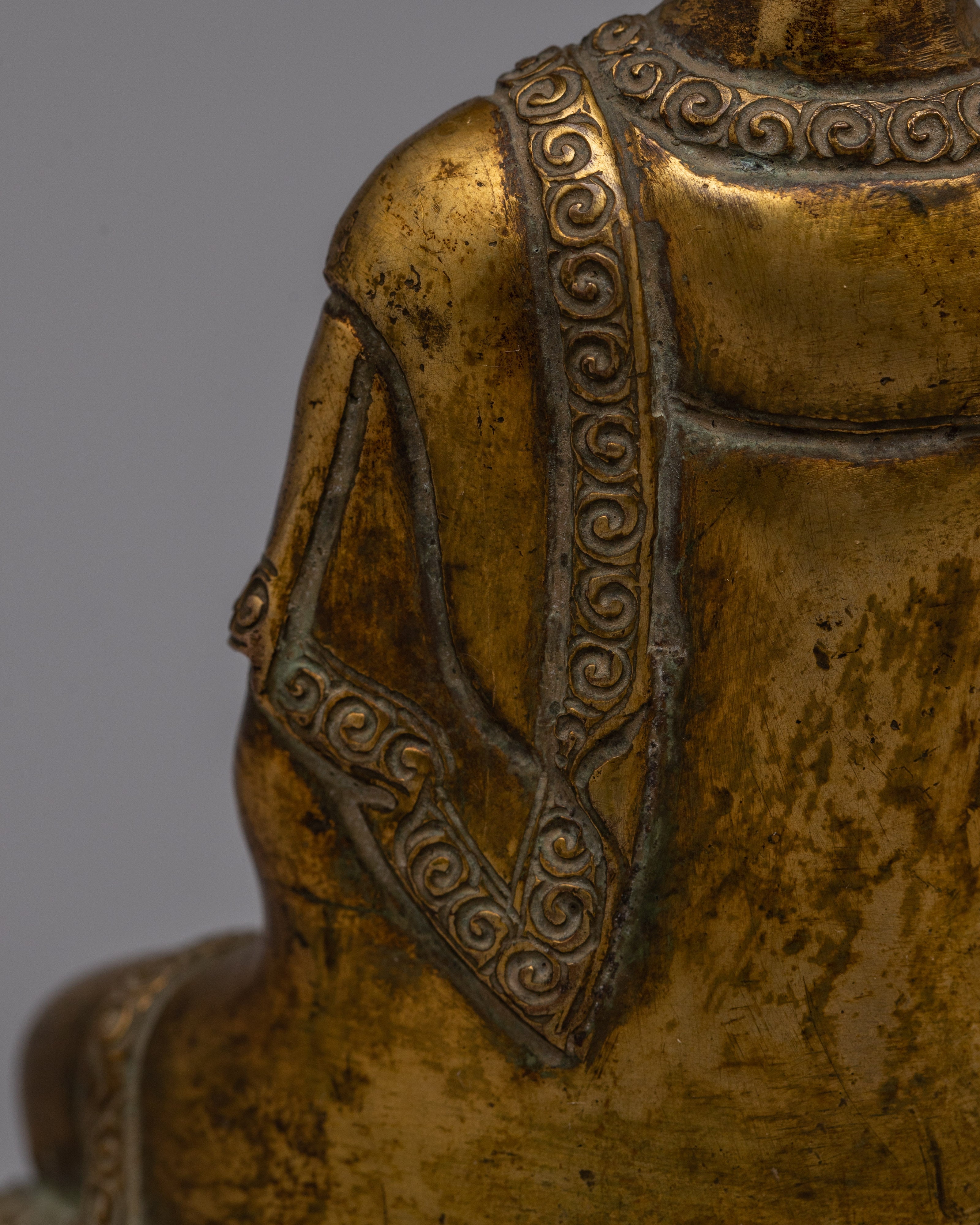 Shakyamuni Copper Statue of Buddha | Electro Gold Plated Buddhist Figurine