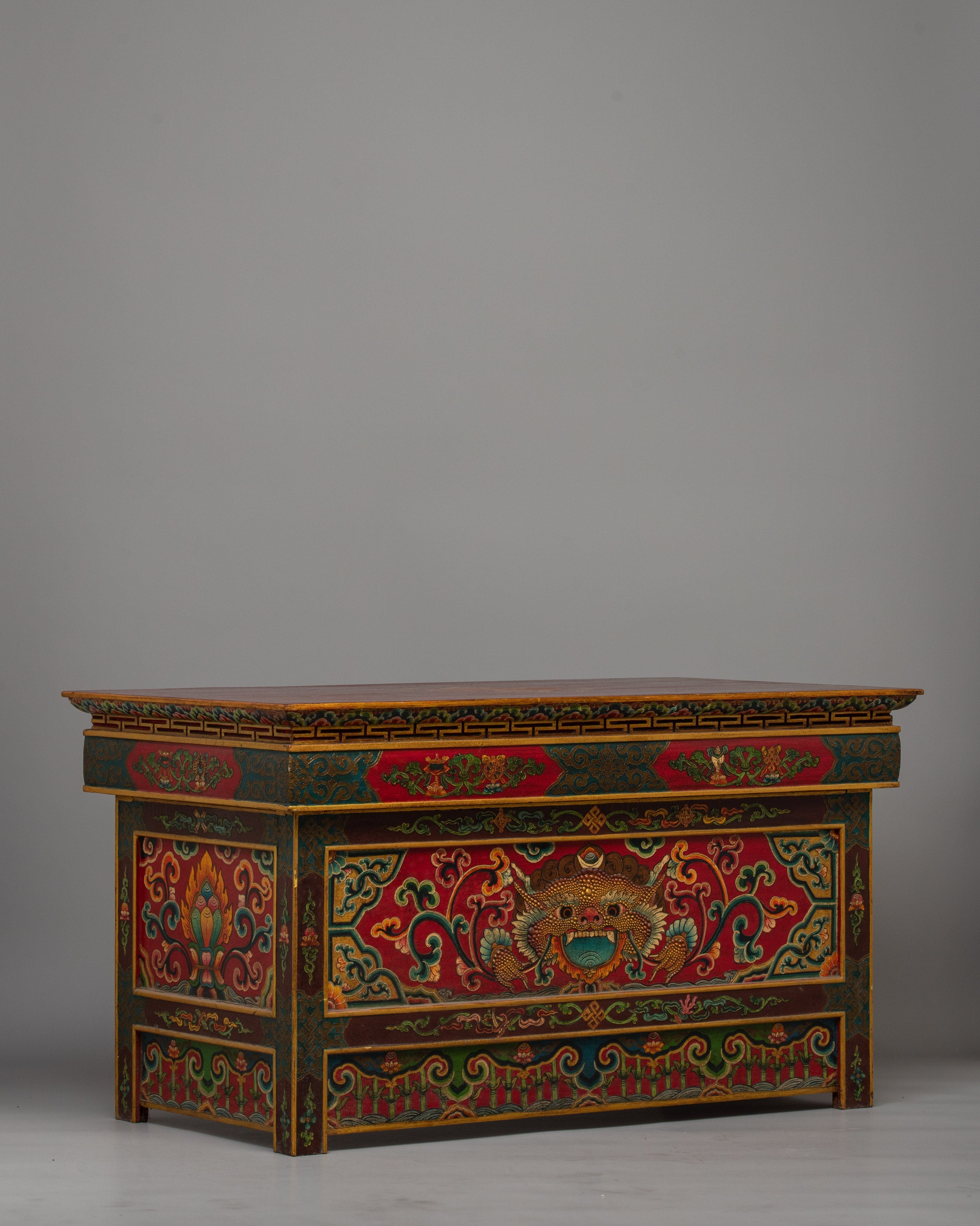 Tibetan Shrine Table | Handcrafted Altar Table for Spiritual Rituals