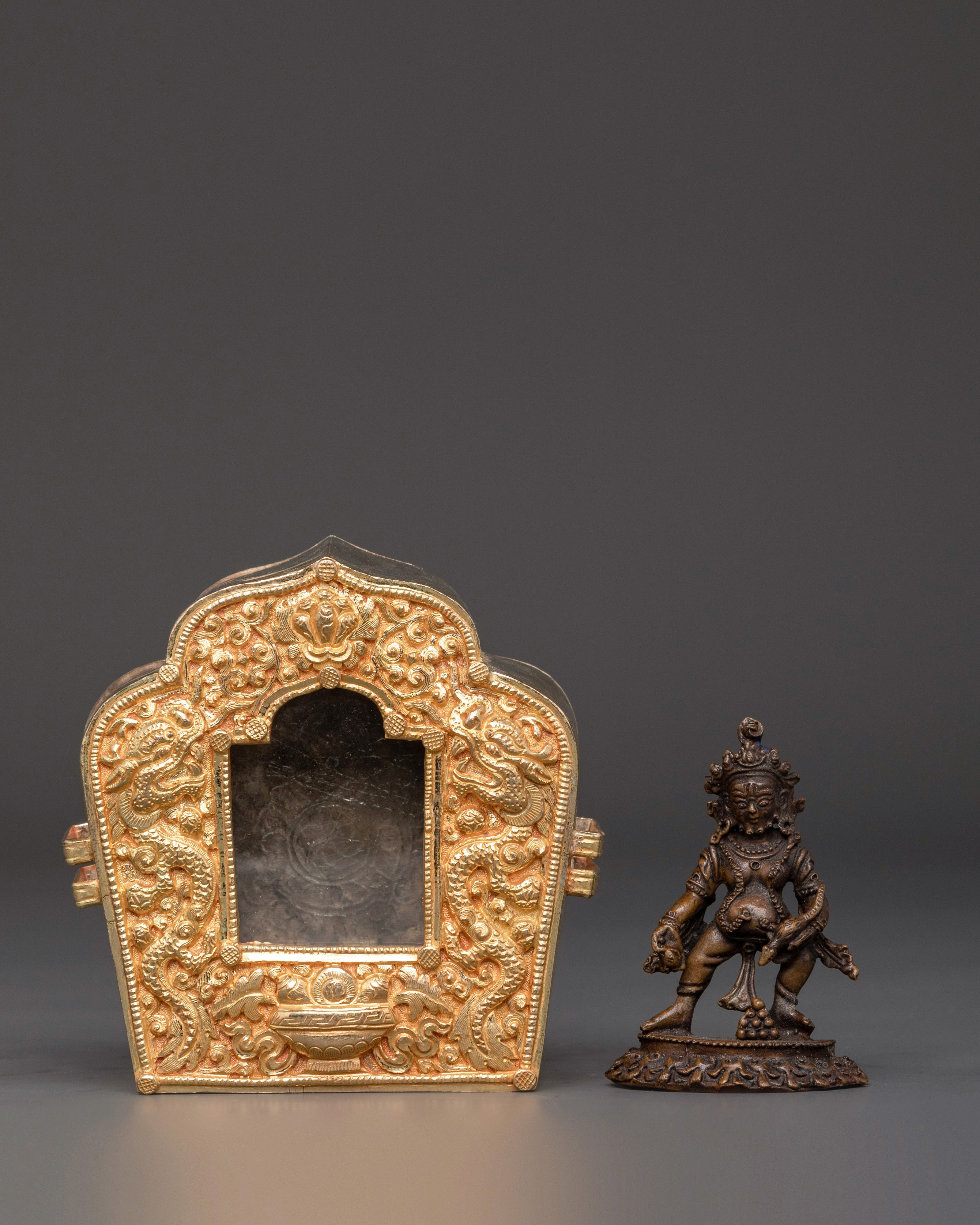 Tibetan Ghau Box with Deity Statue
