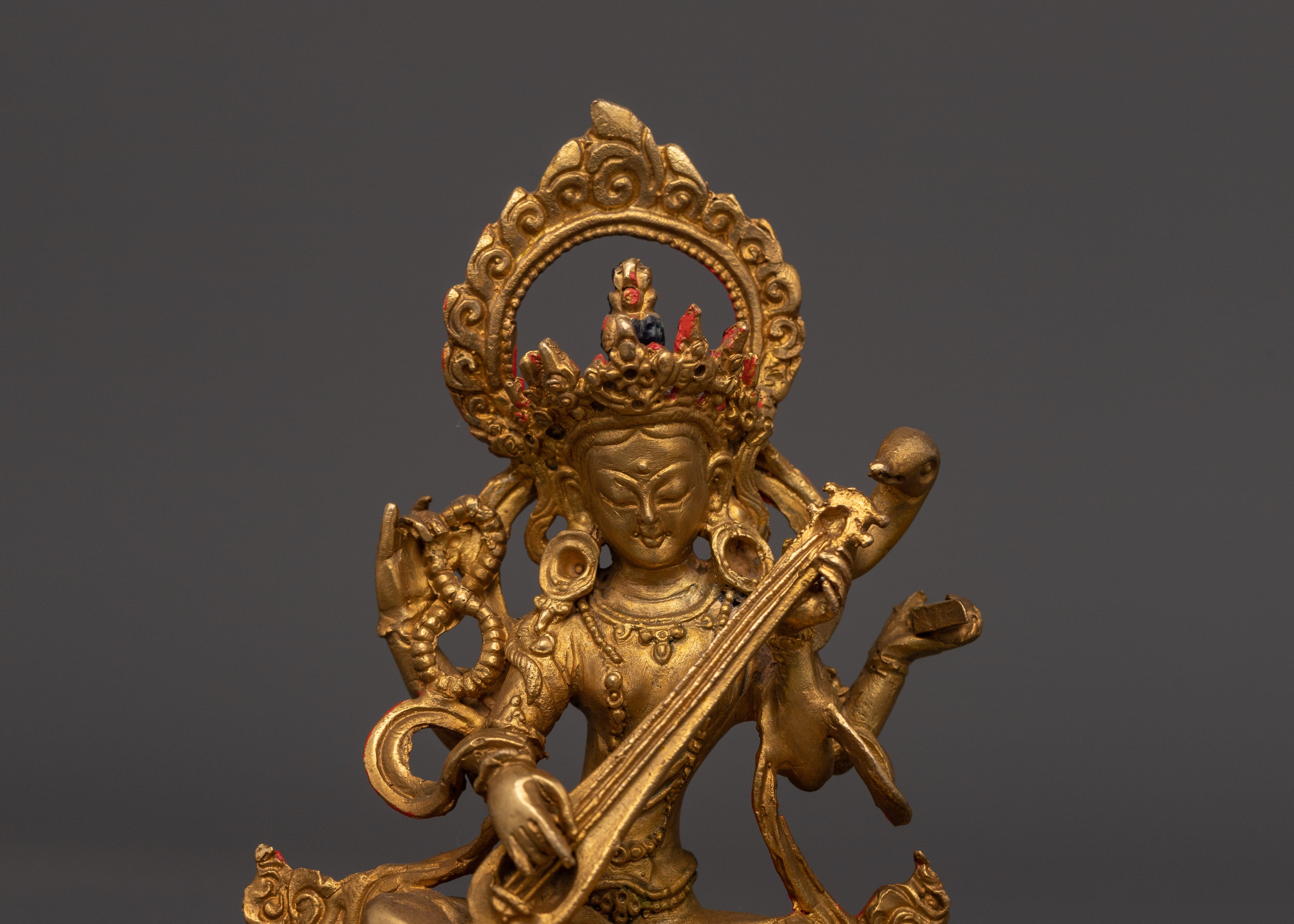 Gold Plated Saraswati Devi Statue | Goddess Idol of Wisdom, Purity & Knowledge