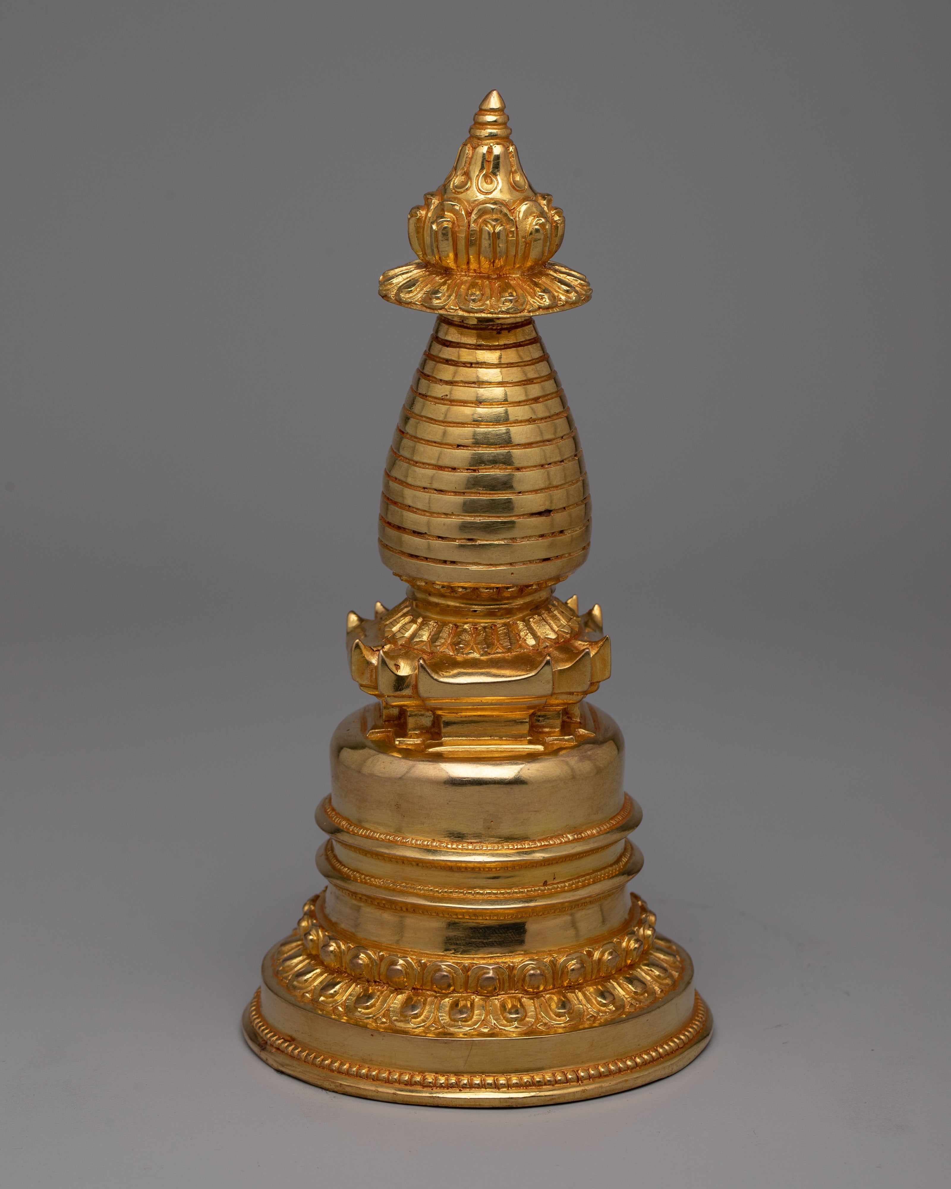 Copper Gold Plated Stupa | Artisan Crafted Buddhist Shrine Decoration