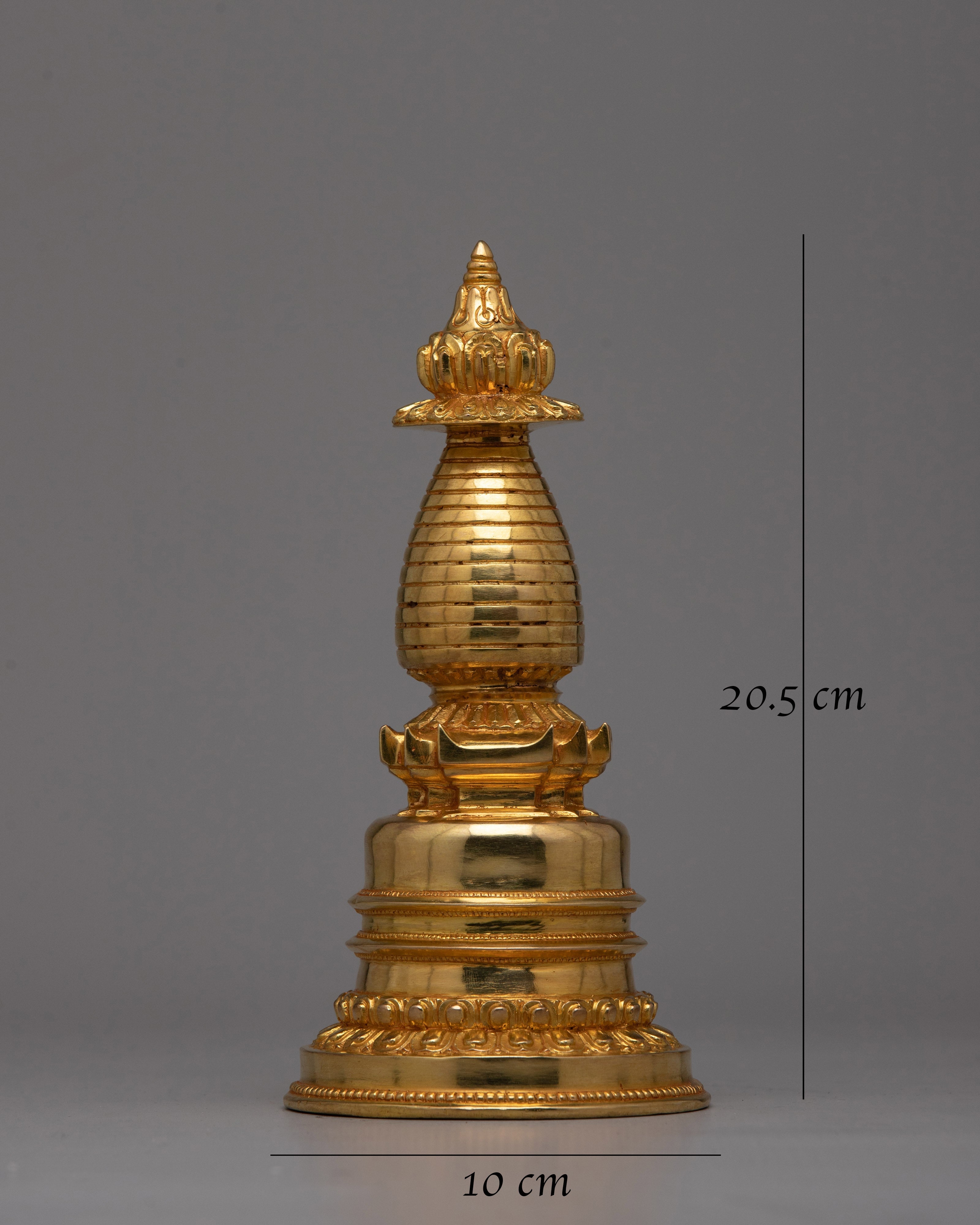 Copper Gold Plated Stupa | Artisan Crafted Buddhist Shrine Decoration