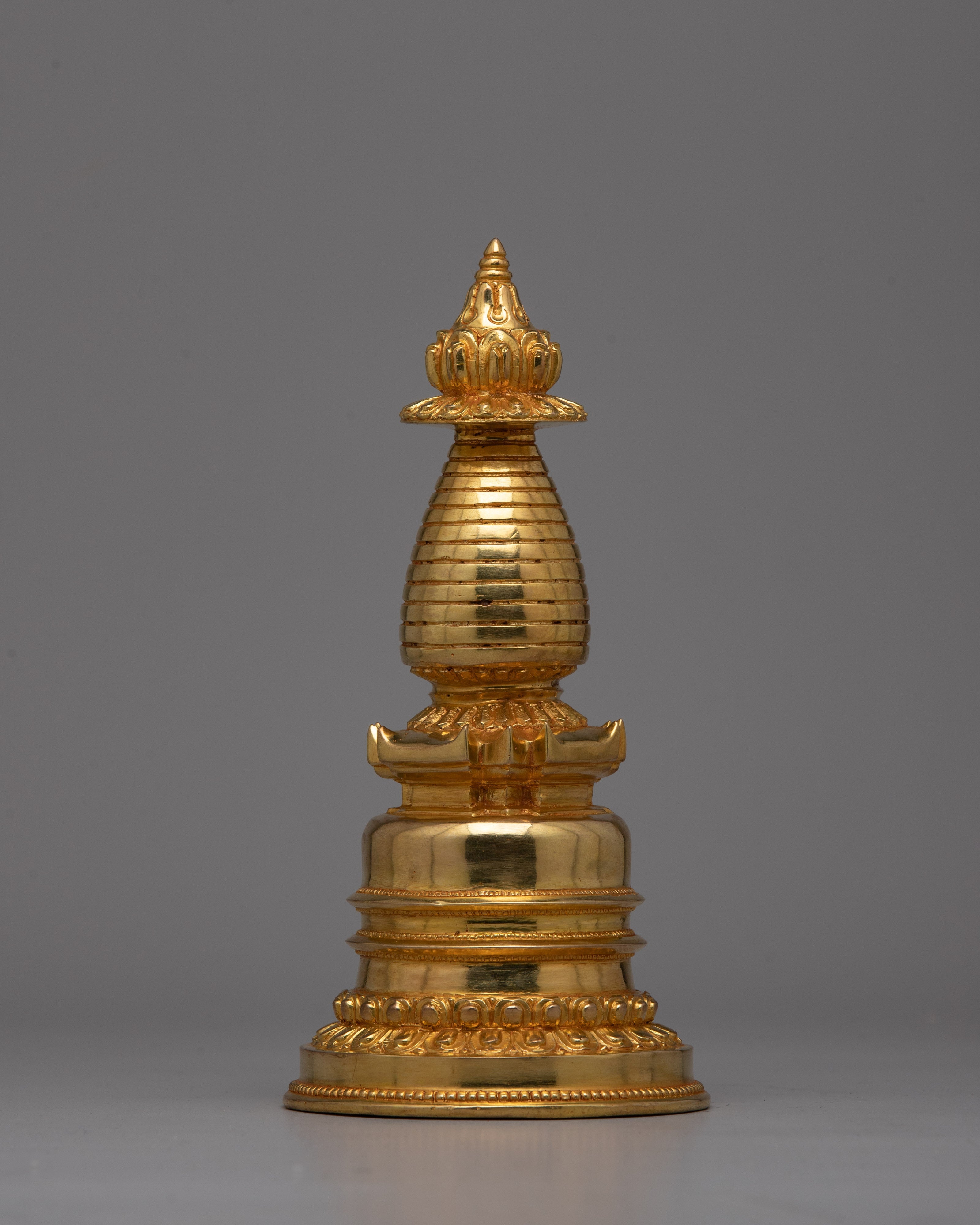 Copper Gold Plated Stupa | Artisan Crafted Buddhist Shrine Decoration