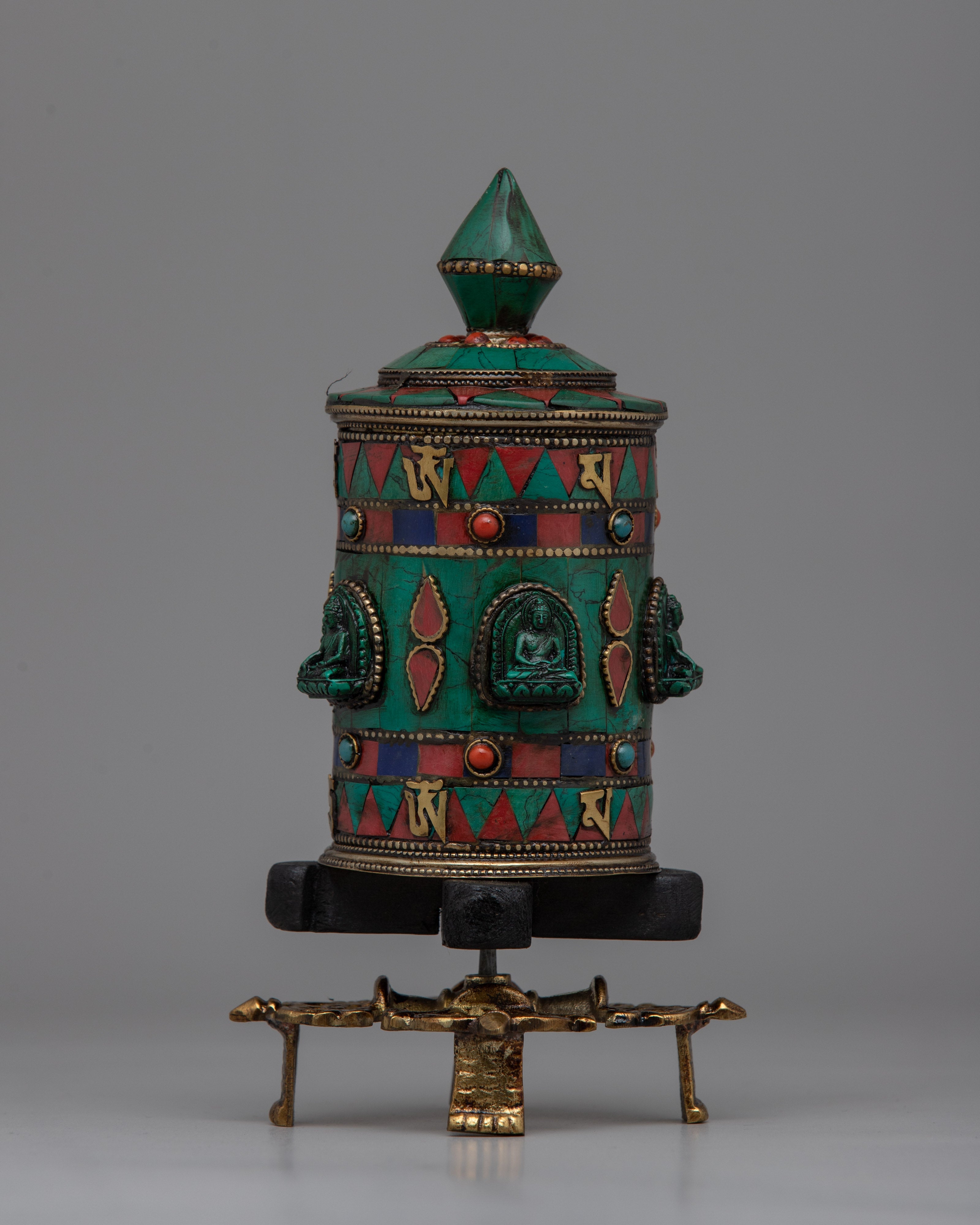 Prayer Wheel with Copper Body & Protective Stone Accents