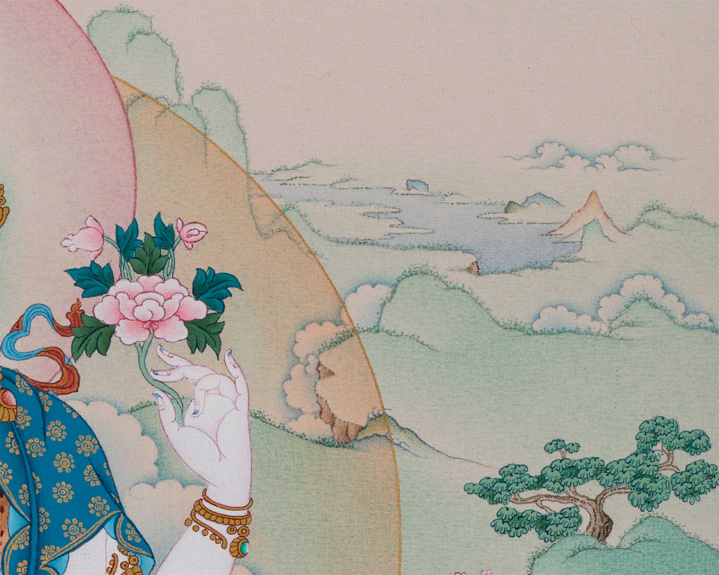 4 Armed Avalokiteshvara Thangka Print | Chenrezig With Buddha Amitabha