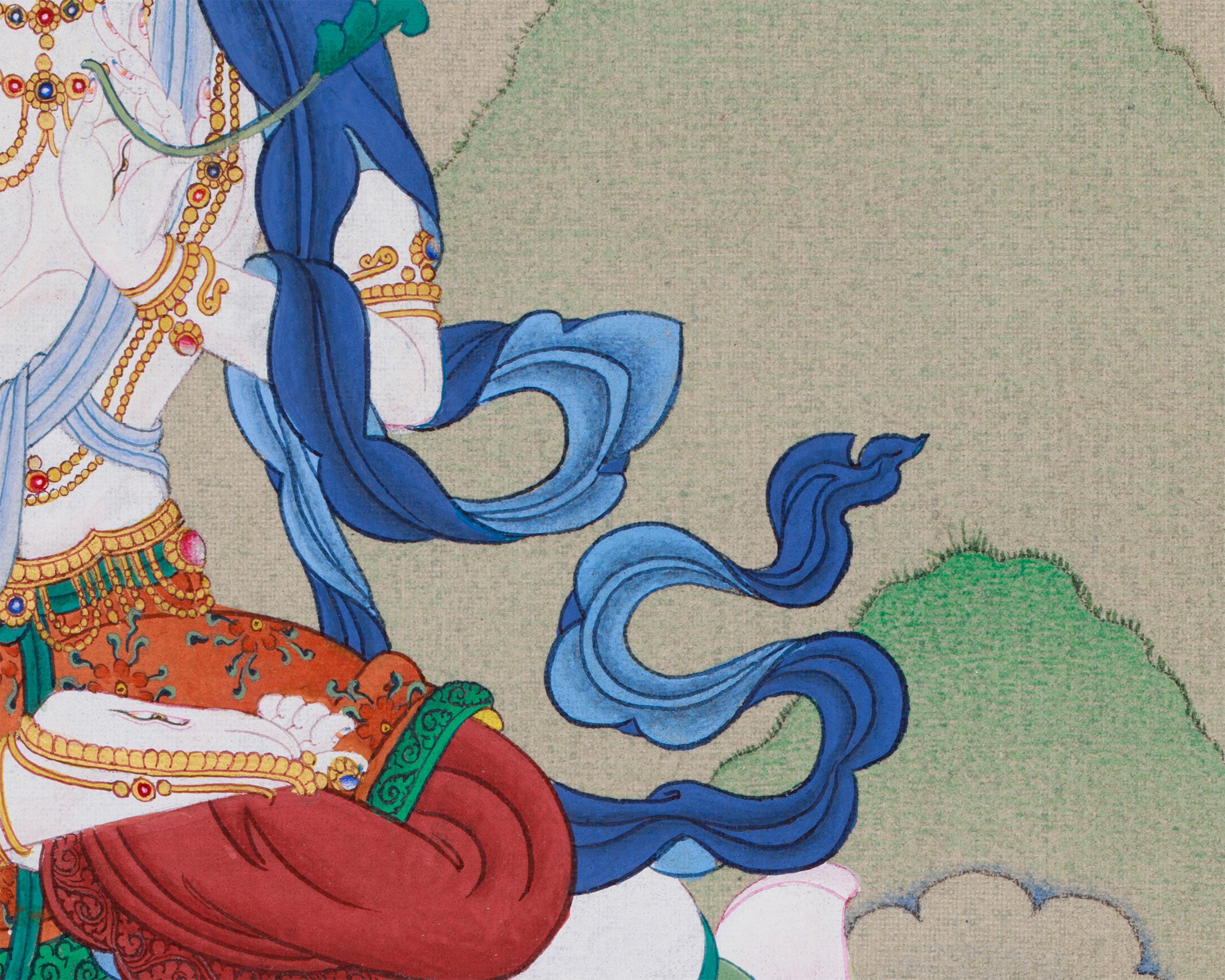 13 Inches White Tara Buddha Art | Hand-Painted Tibetan Deity of Healing