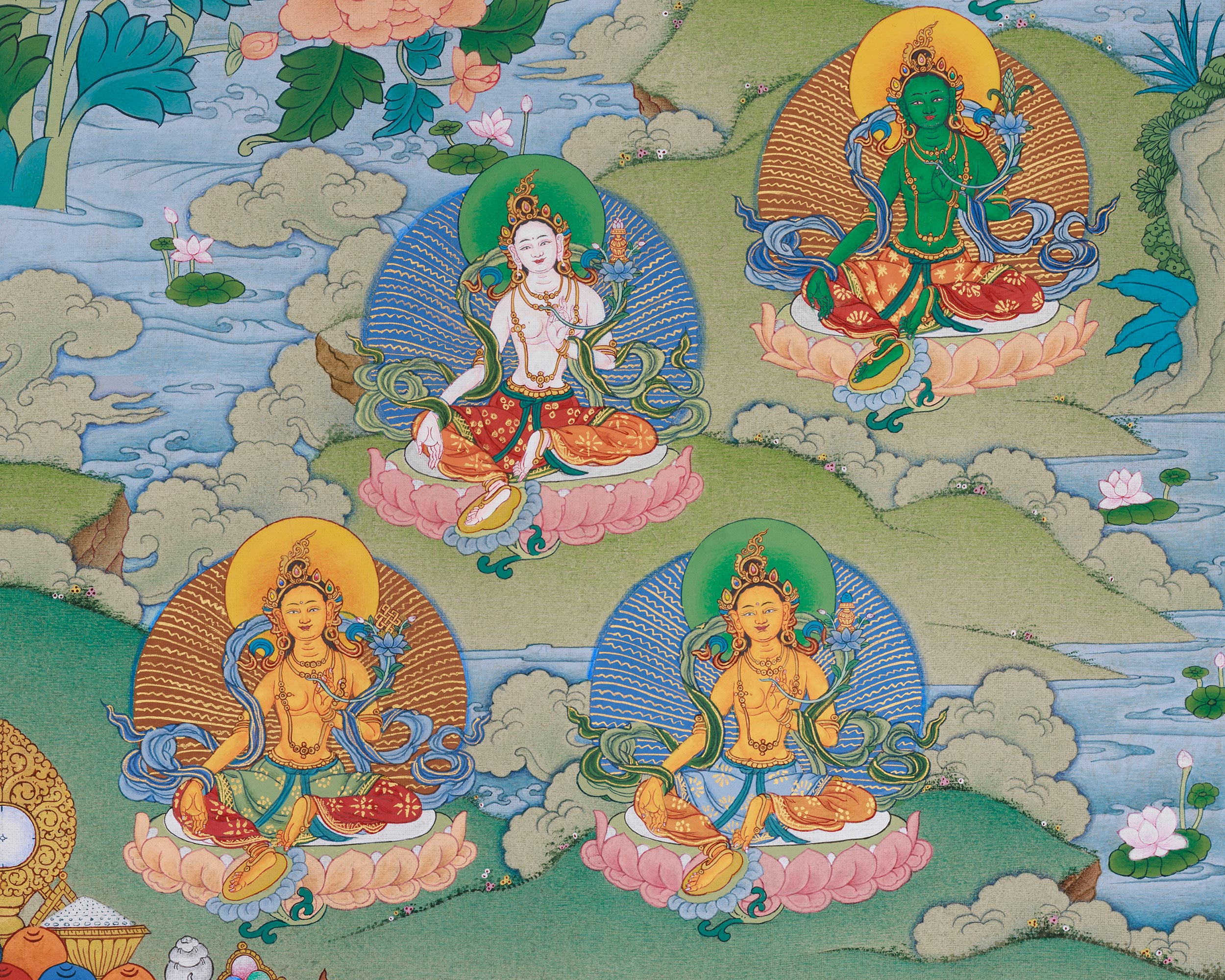 Sacred 21 Tara Bodhisattvas of Compassion | A Divine Thangka of Protection, Healing, and Wisdom