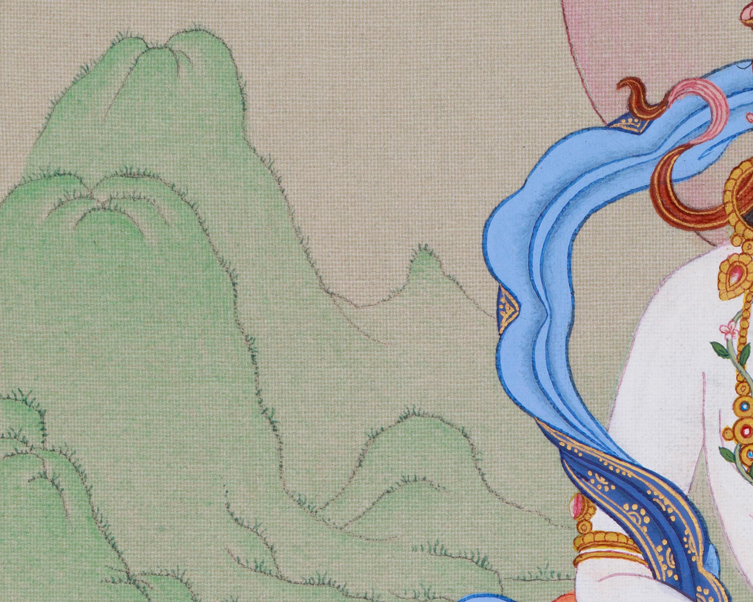 Wisdom Goddess Saraswati | A Sacred Thangka of Knowledge and Creativity