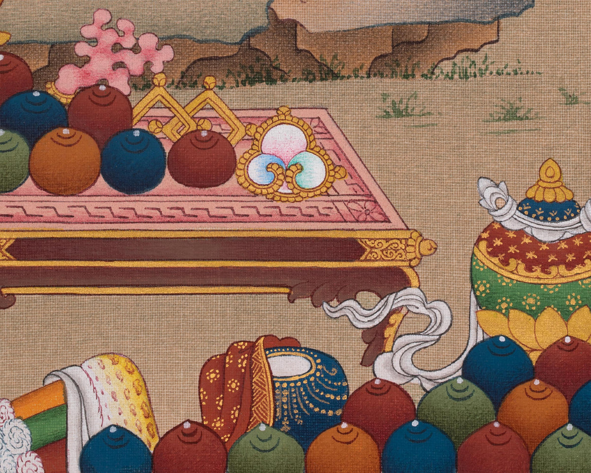 Dzambhala Sacred Thangka | Buddhist Wealth Deity of Prosperity and Generosity | Hand-painted Artwork