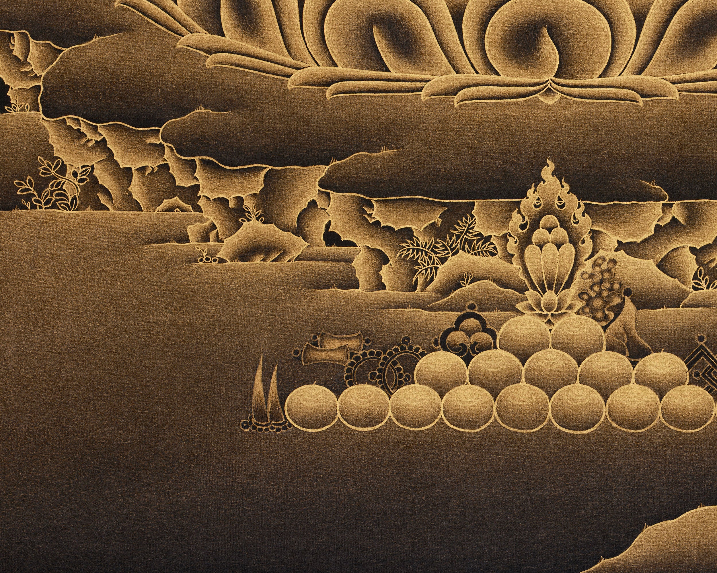 Gold on Black Two-Armed Avalokiteshvara Thangka | Bodhisattva of Infinite Compassion