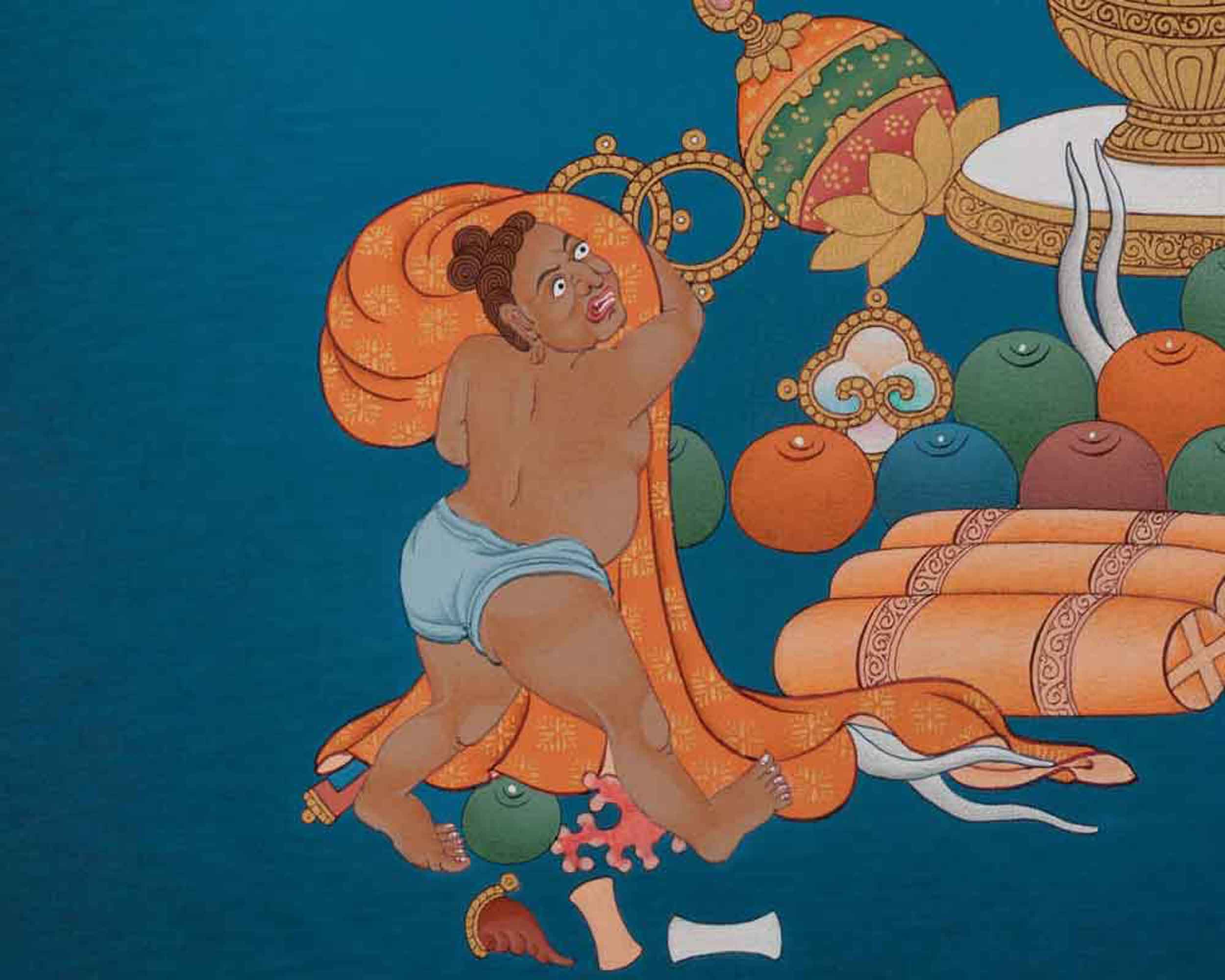 Dzambhala Thangka Art for Well Being | Himalayan Artwork for Decor