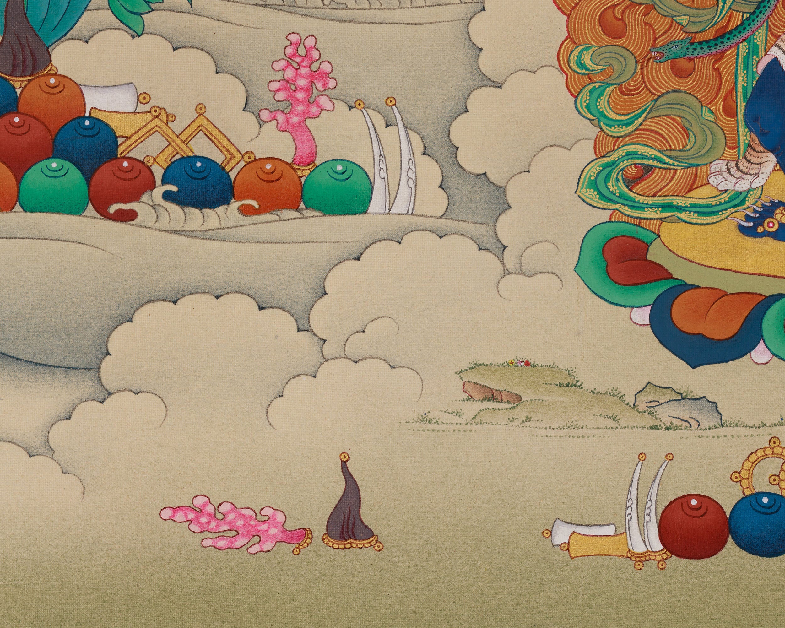 Manjushri With Vajrapani and Chenrezig Thangka | Sacred Wisdom Compassion Deity