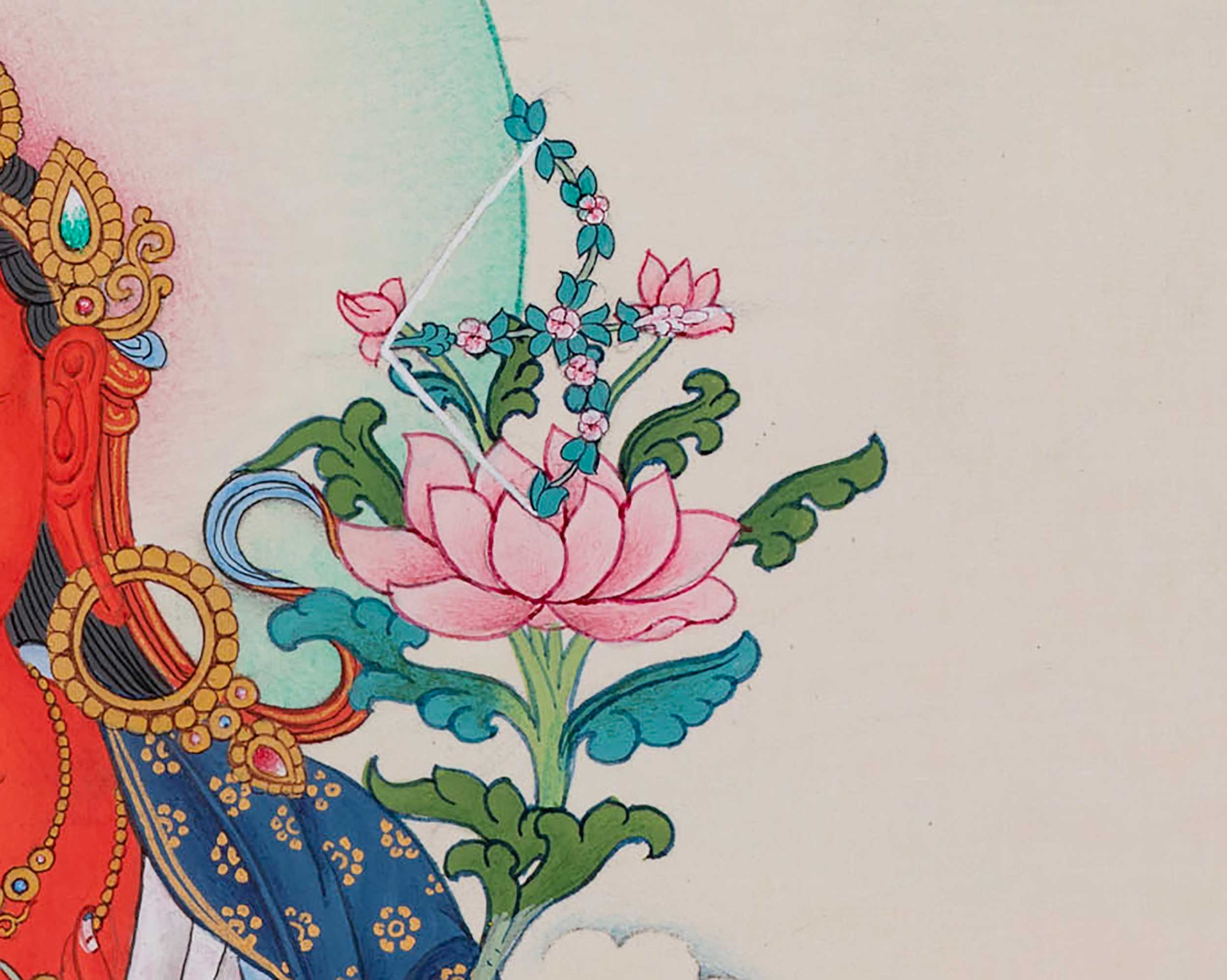 Hand Painted Red Tara Thangka | Traditional Buddhist Artwork | Thangka For Dakini Mantra Pratice