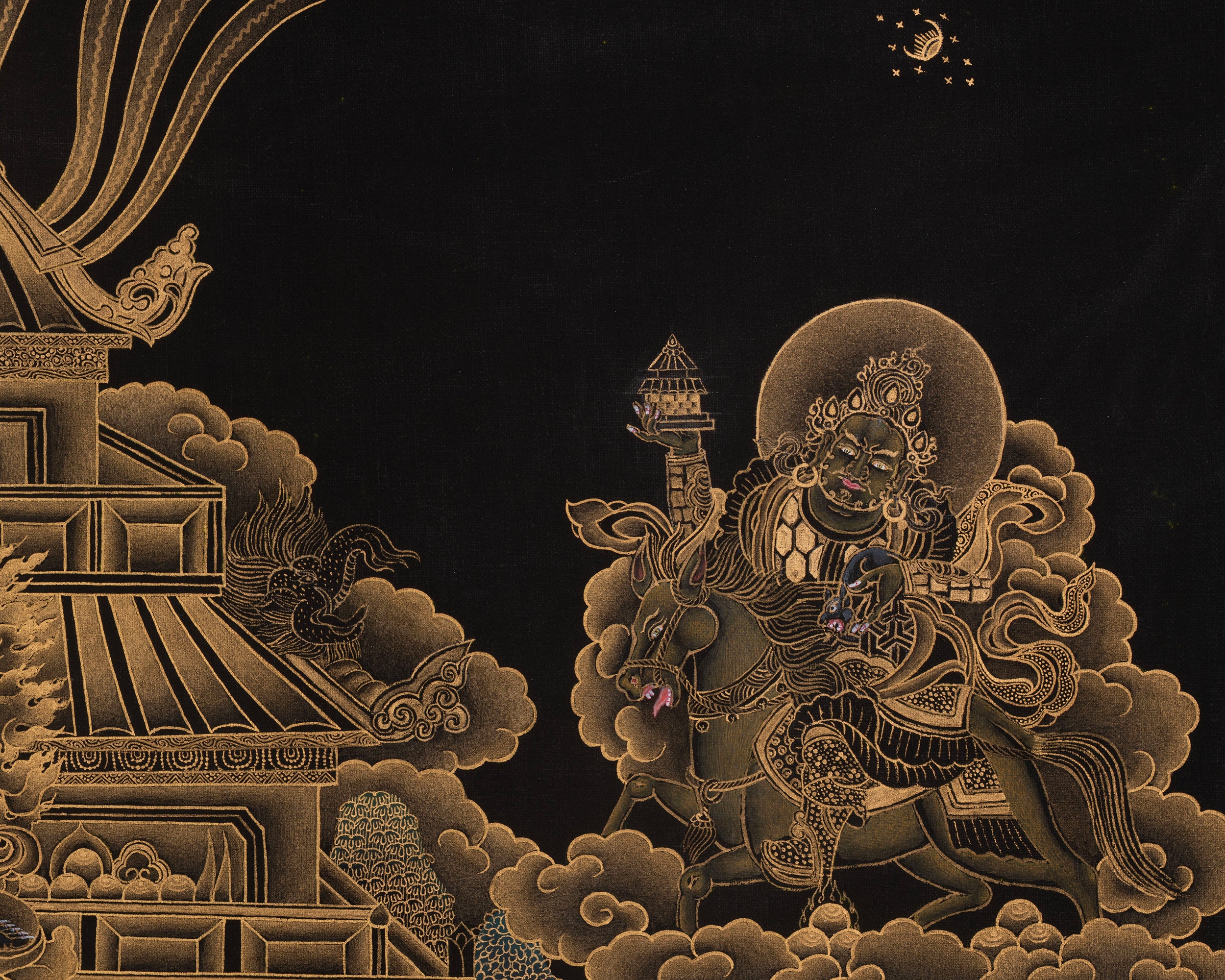 Namtoshe Wealth Deity Palace Thangka | Vaishravana Artwork | A Prominent Guardian King