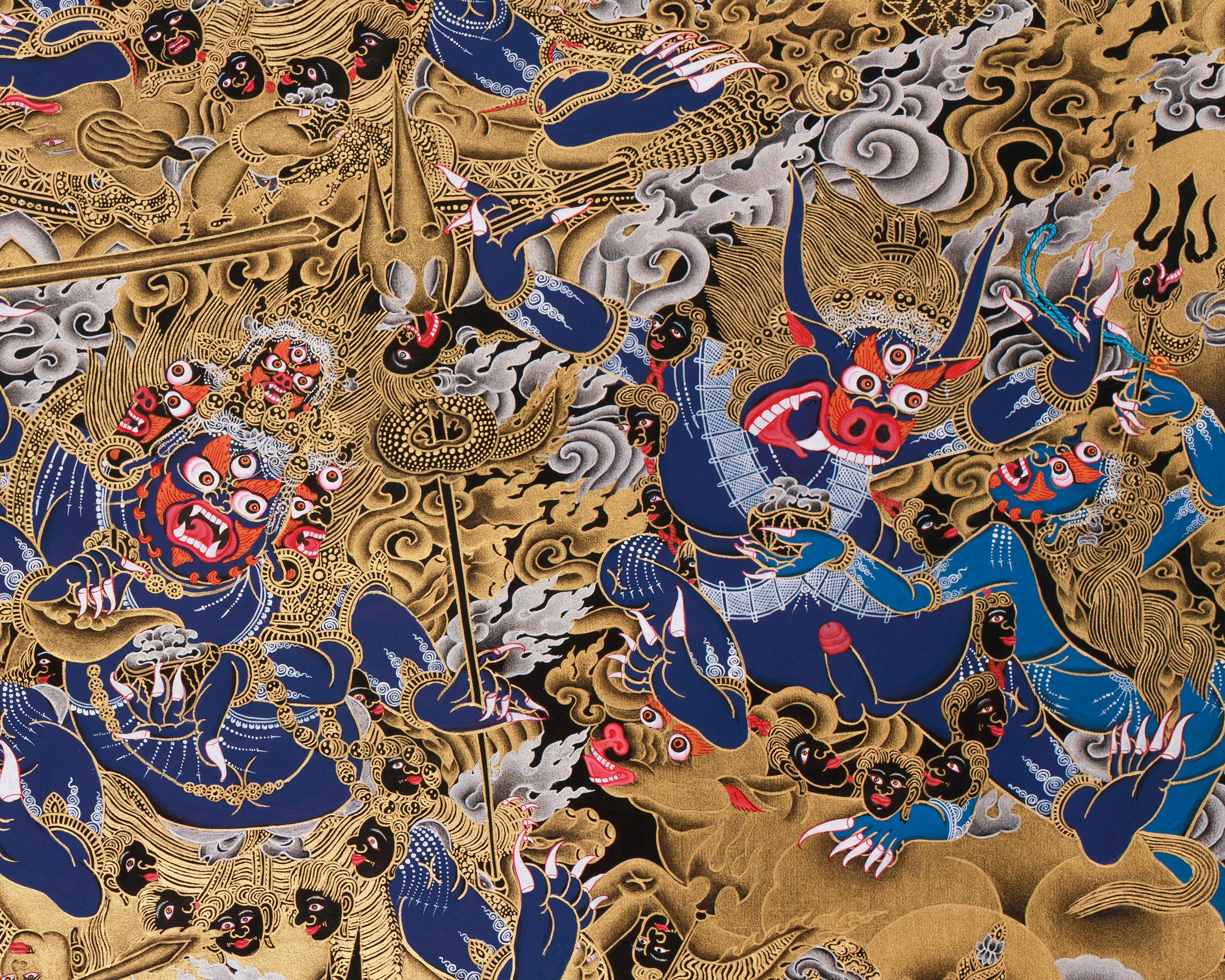 Golden Ferocity, Six Armed Mahakala Thangka | A Divine Protector’s Presence