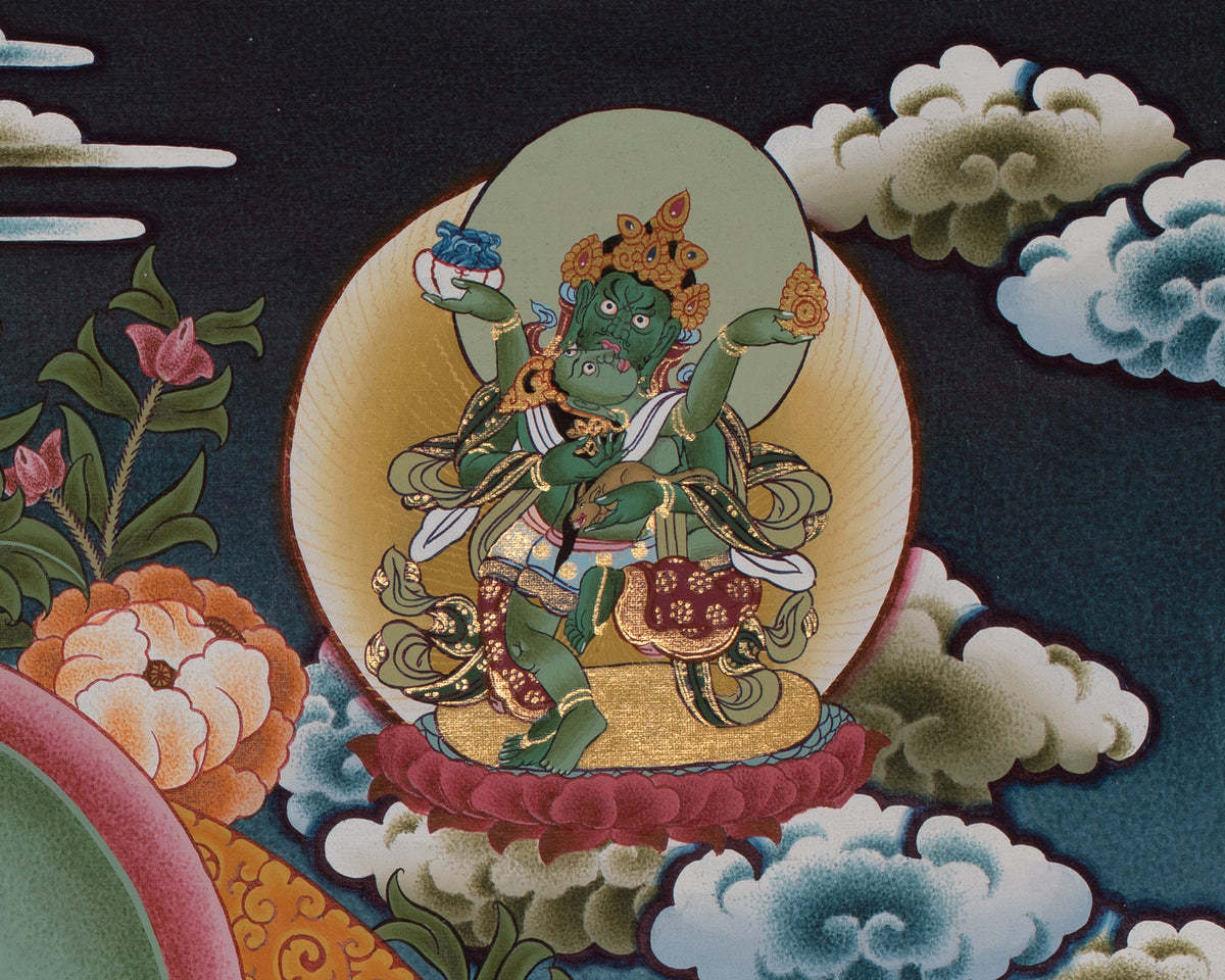 Dzambala Kubera Thangka Art | Divine Wealth and Prosperity | Home with Wealth and Good Fortune |