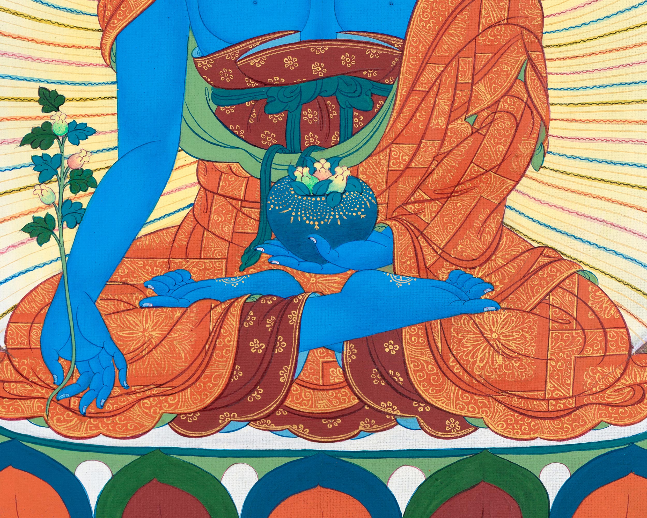 Buddha Medicine Thangka Print | Bhaisajyaguru Artwork