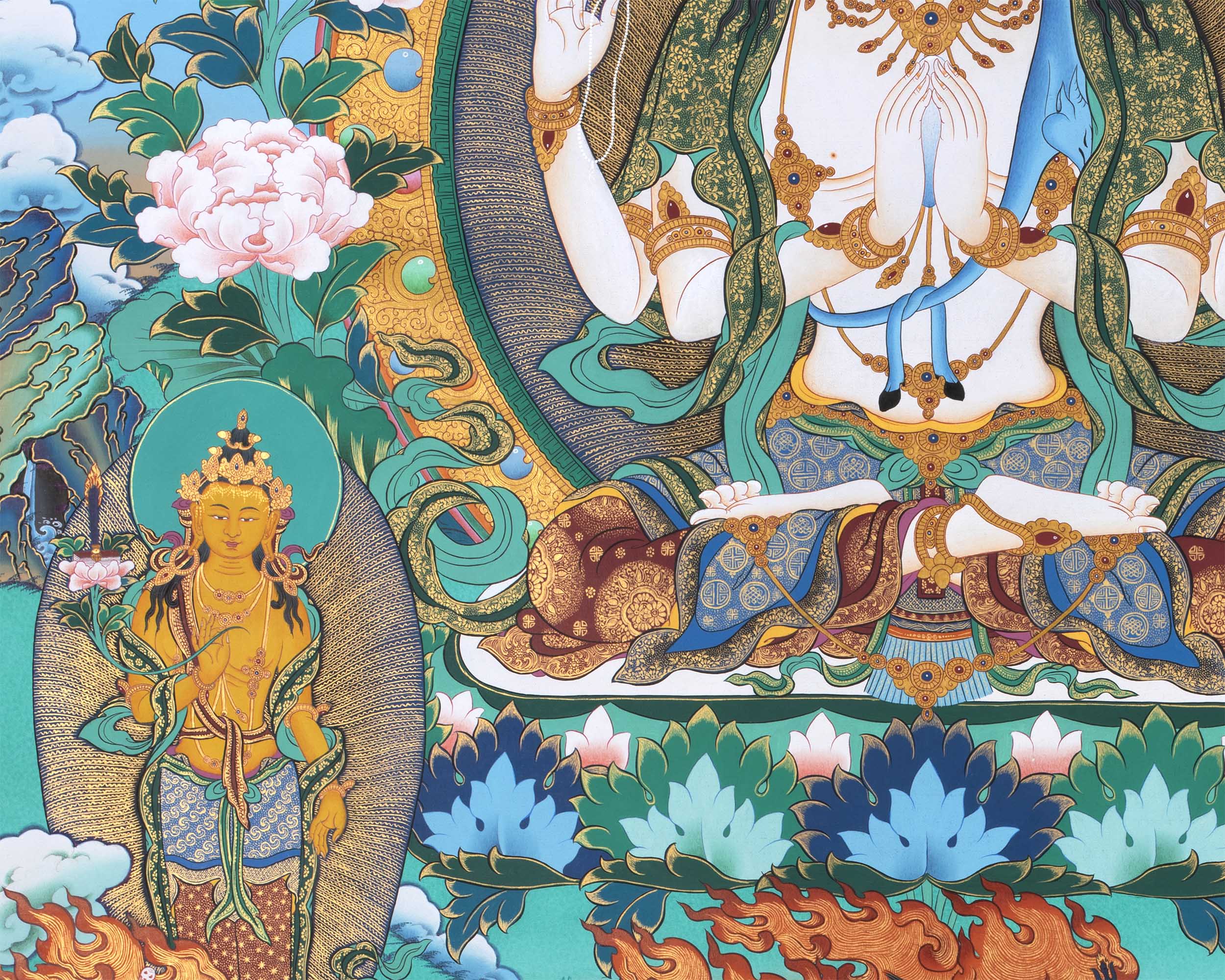 Chenrezig Thangka Print For Spiritual Awakening | Divine Avalokiteshvara Print | Exquisite Wall Hanging Art