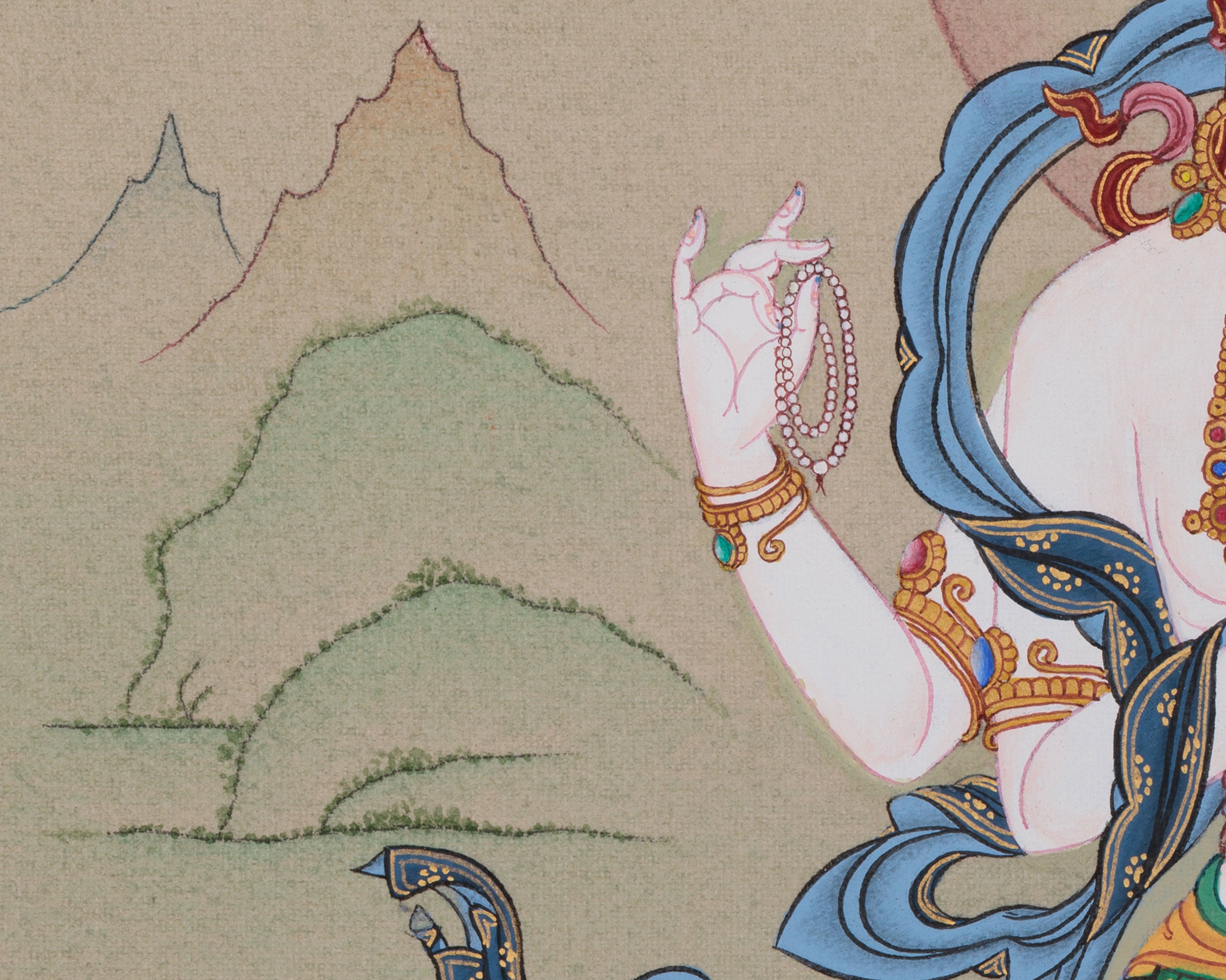 Original Hand-Painted Four-Armed Chenrezig Thangka | Avalokiteshvara Artwork