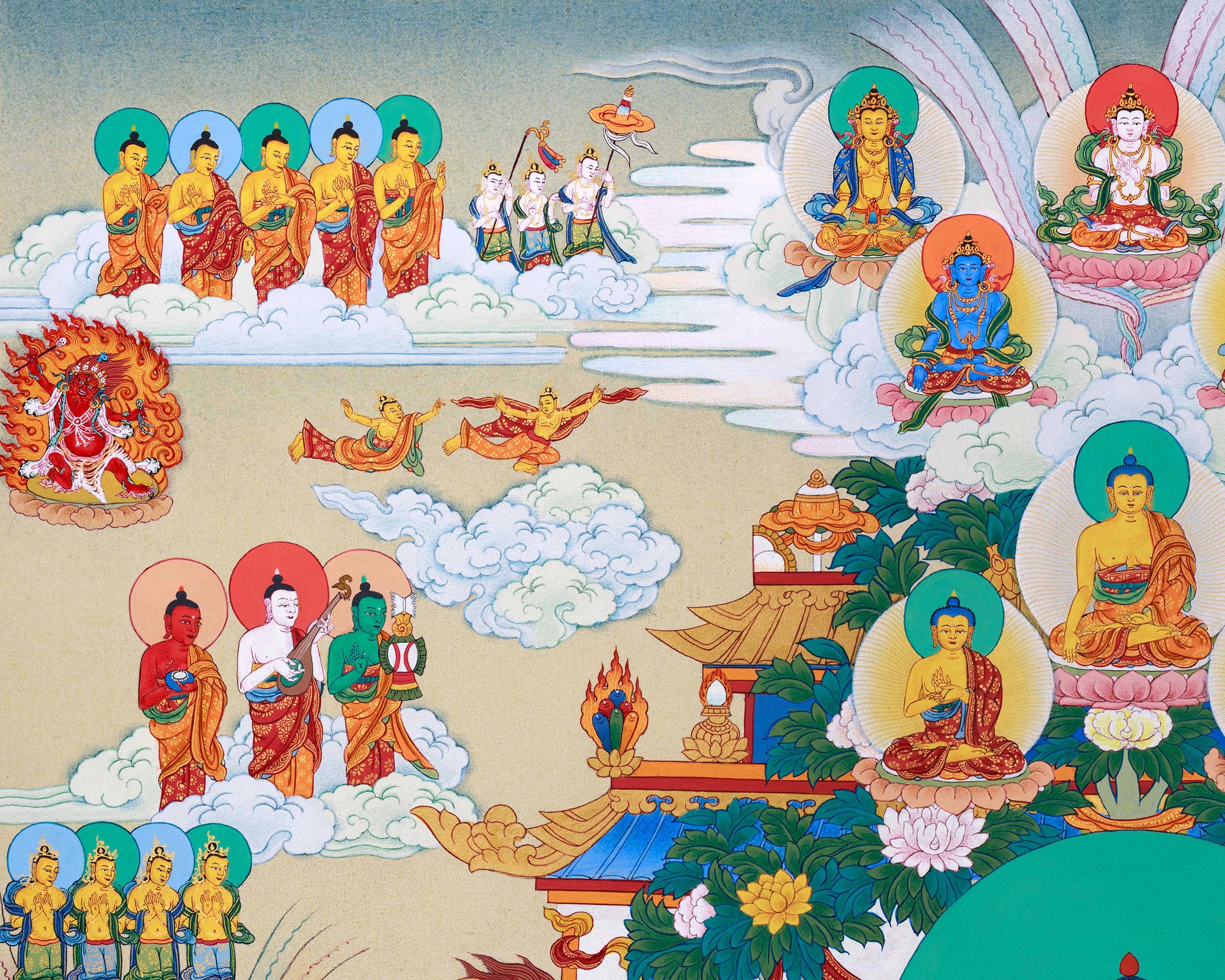 Pure Land Amitabha Singham Thangka | Karma Gadri Artistry