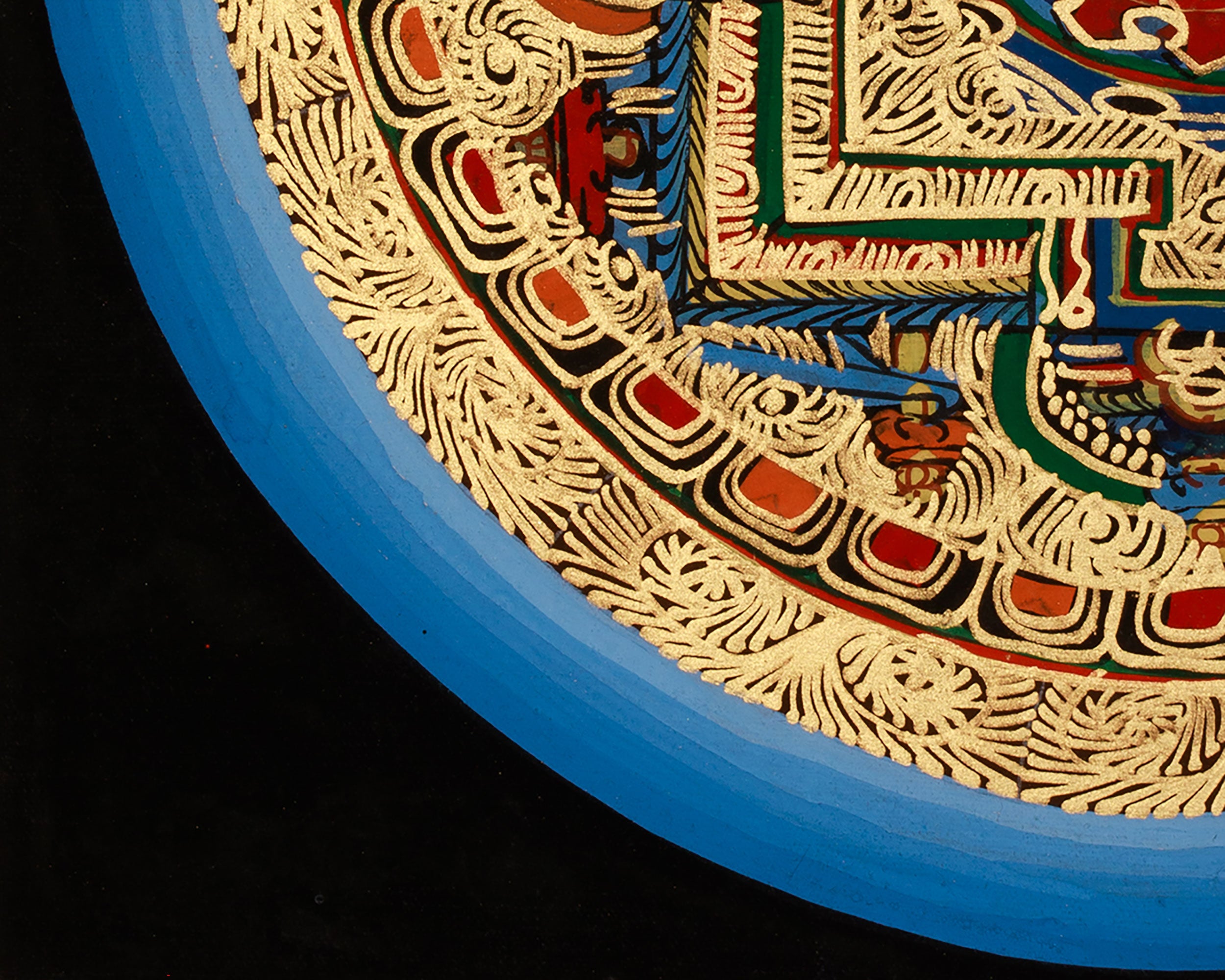 Gold-Embellished Om Mandala Thangka | Spiritual Meditation Art