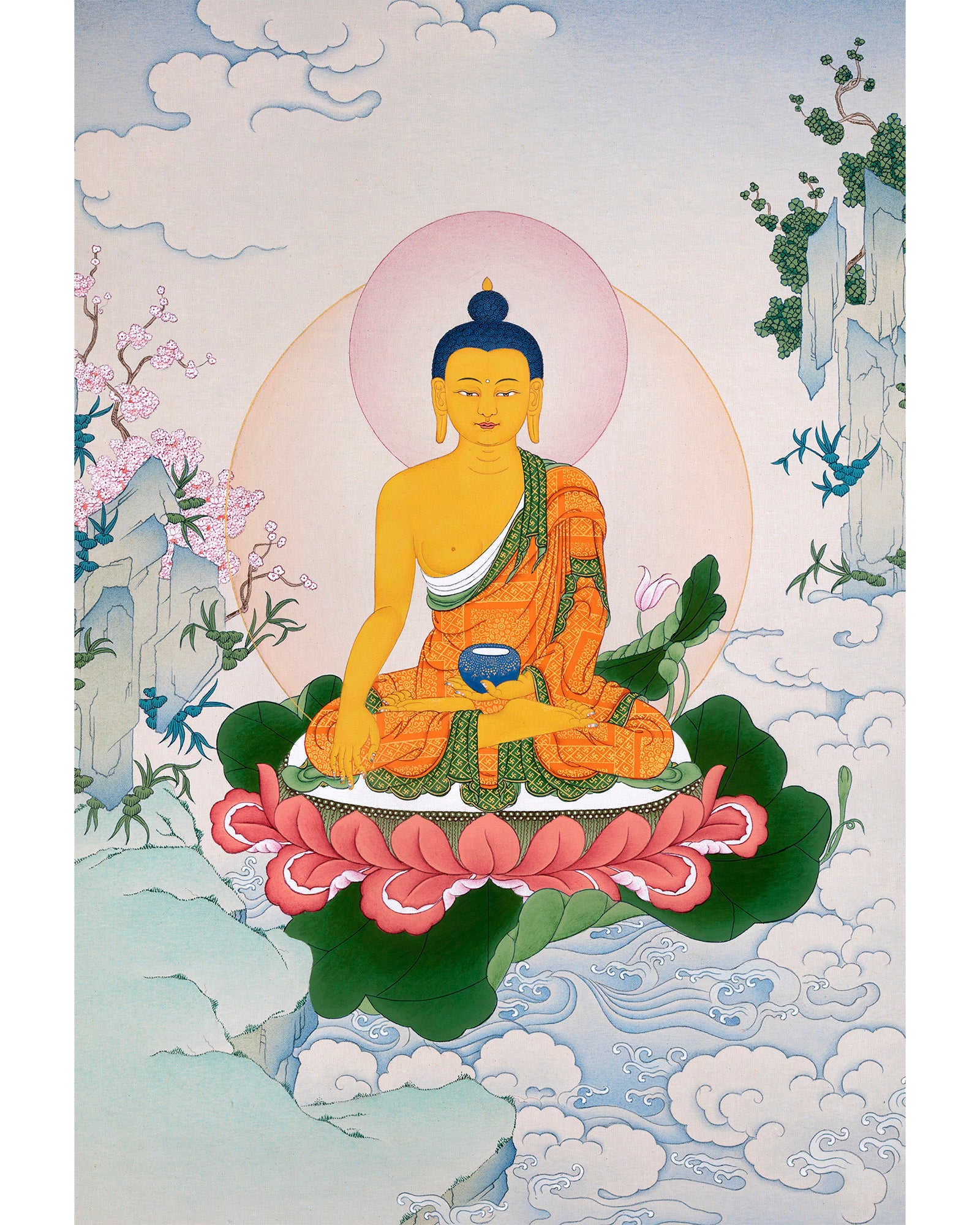Buddha Shakyamuni Thangka | Traditional Karma Gadri Painting in Stone Colors