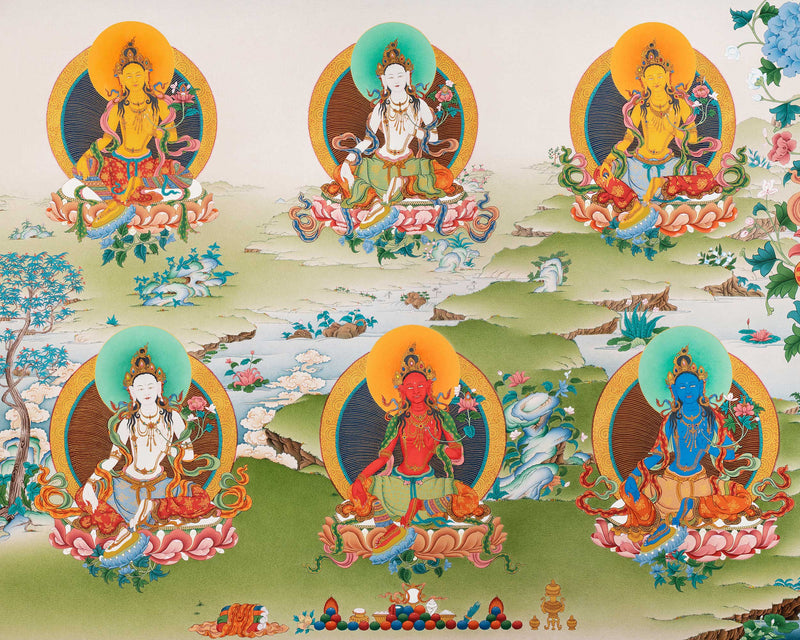 21 Tara | Tibetan Thangka Print | Orgyen Chokgyur Dechen Lingpa Tradition
