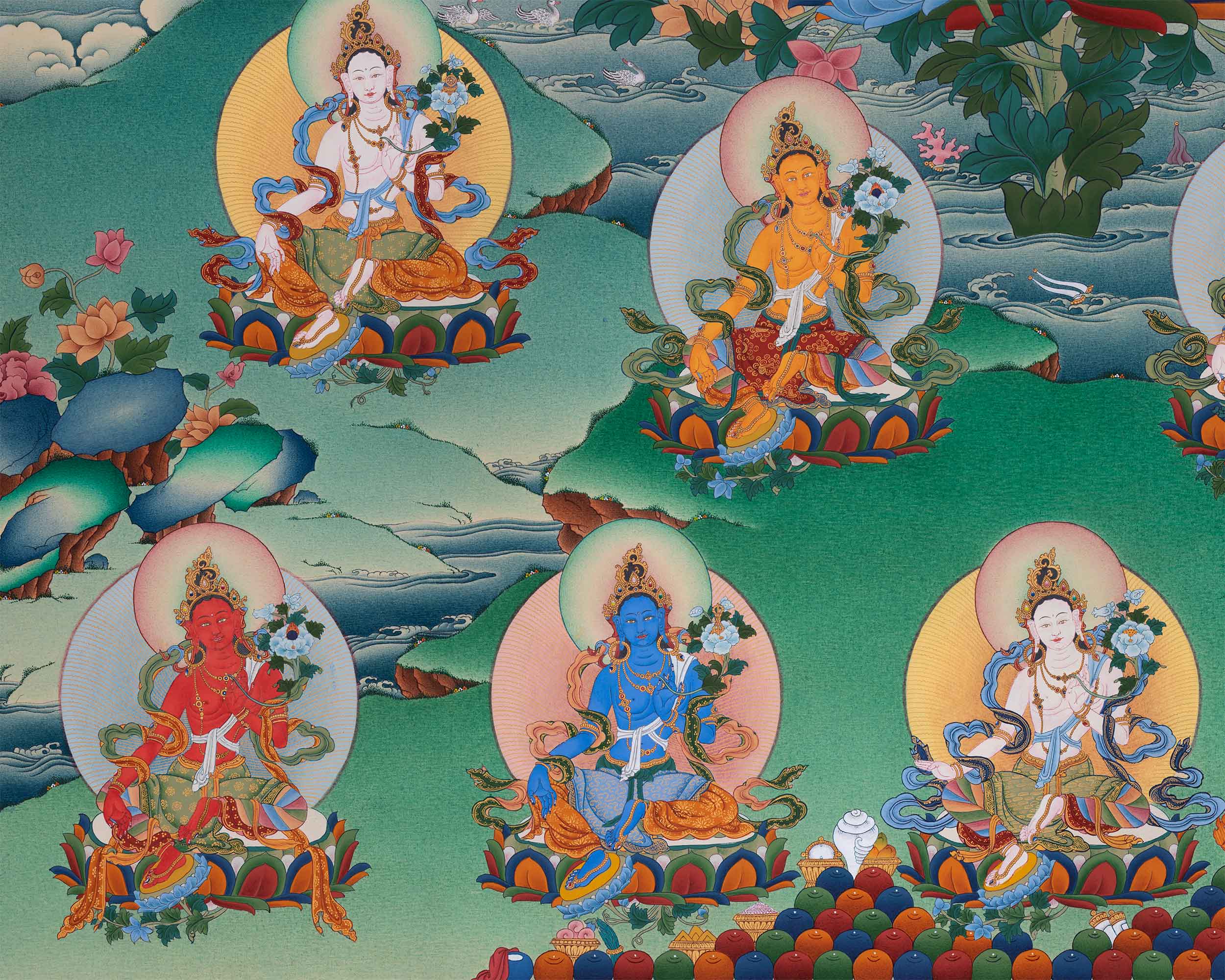 Exclusive Traditional 21 Tara Thangka | Goddesses of Compassion and Protection | Religious Artwork