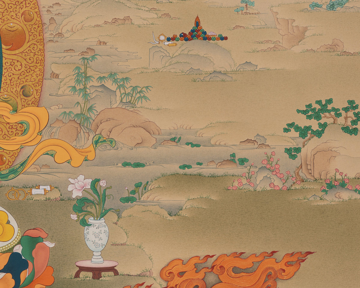 Chenrezig With Vajrapani and Manjushri Art | Symbol of Compassion, Spiritual Strength, and Wisdom