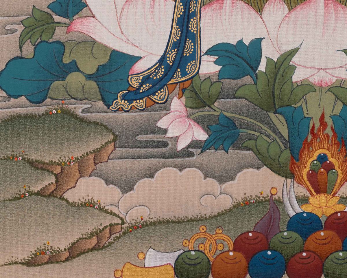 White Tara Hand-painted Thangka | Seven Eyed Deity | Healing Goddess