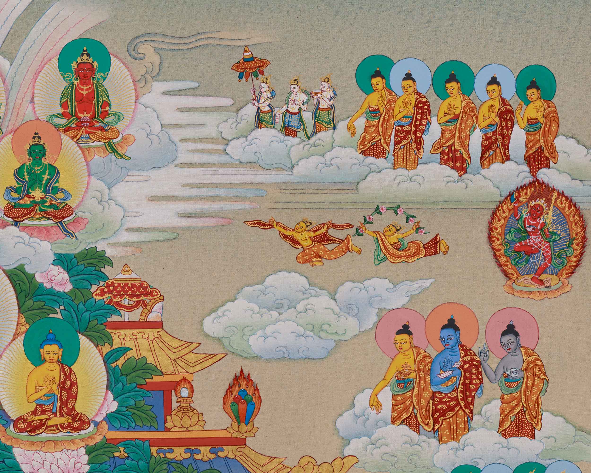 Himalayan Amitabha Singham Thangka | Pure Land Blessings