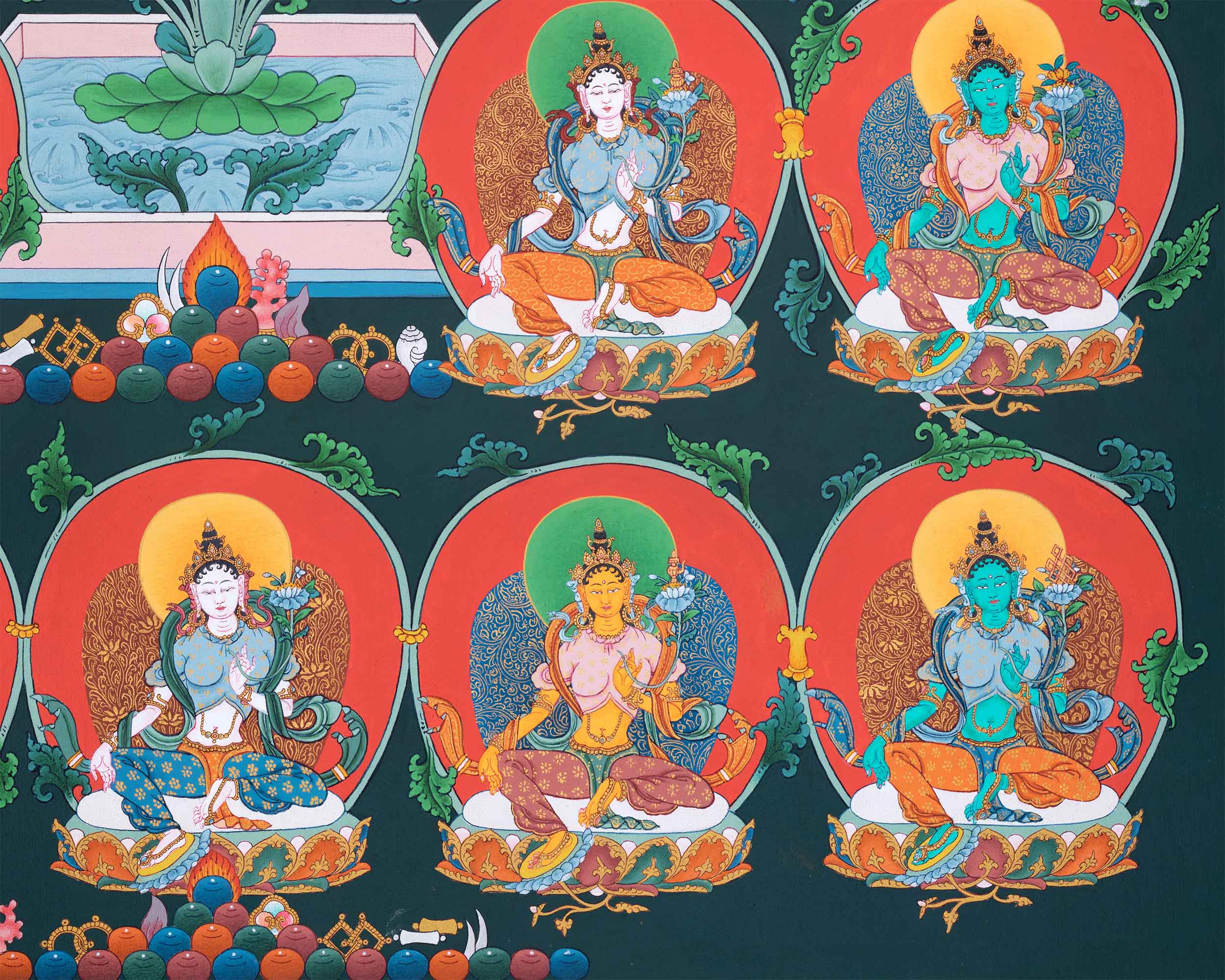 Thangka of 21 Tara Goddess | Traditional Karma Gadri Painting | Tibetan Wall Hanging