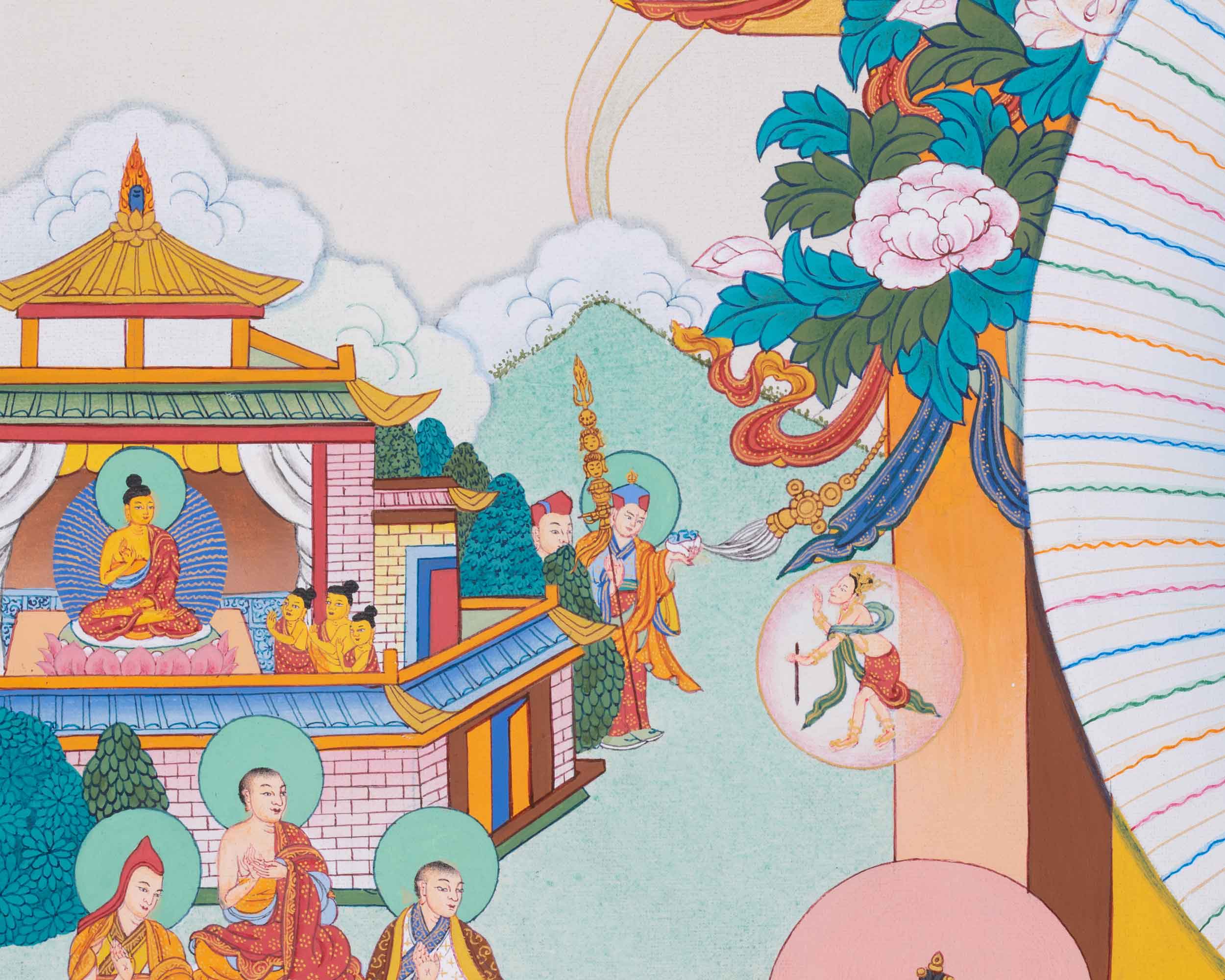 Handpainted Amitabha Singham Thangka | Sacred Lion's Presence