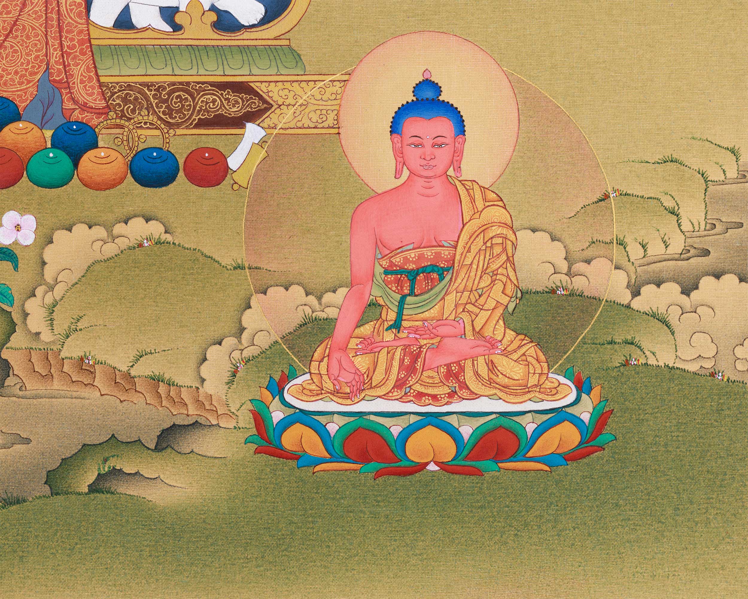 Exquisite 8 Medicine Buddha Thangka | Healing Deities Artwork with Gold & Natural Colors