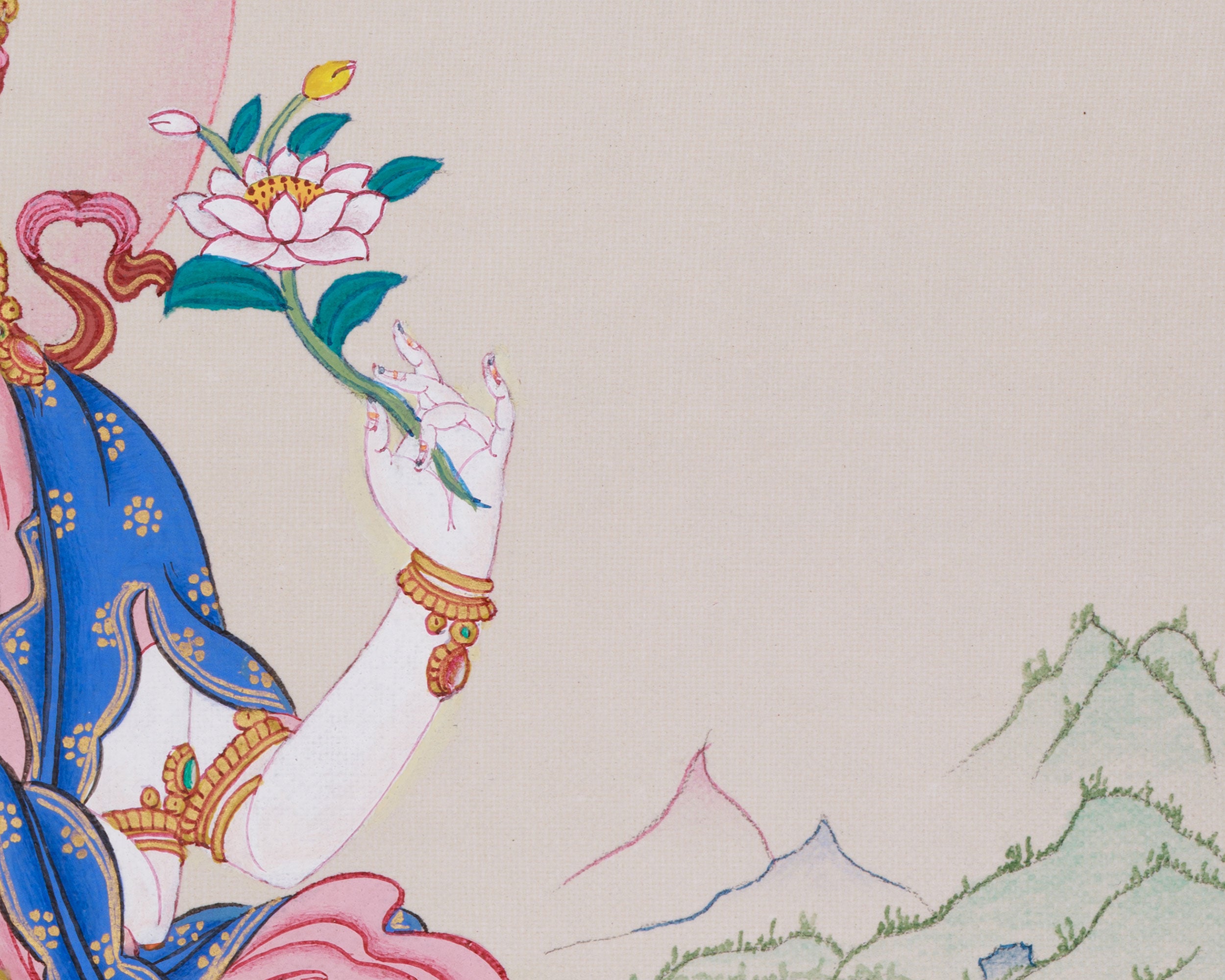 Hand-Painted Four-Armed Chenrezig Thangka | Bodhisattva of Infinite Compassion