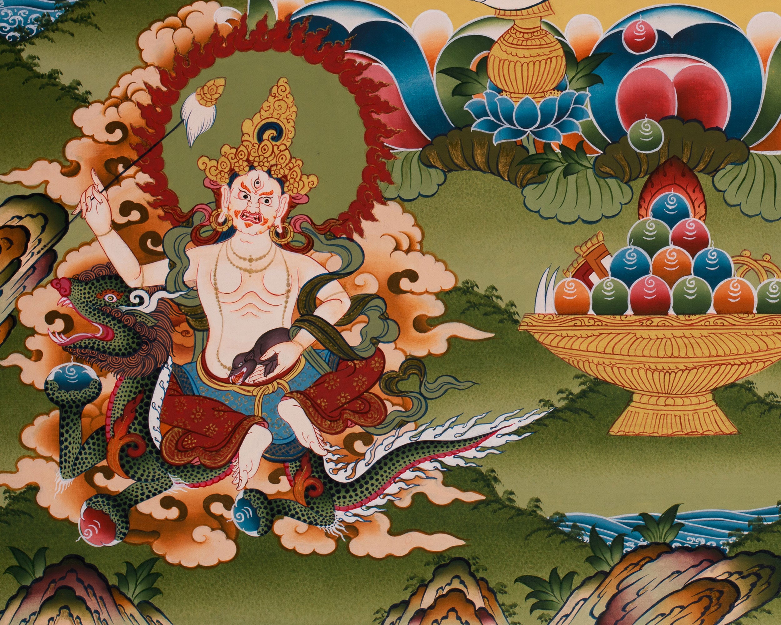 Five Dzambhala Artwork | Tibetan Wealth Deities in Sacred Harmony