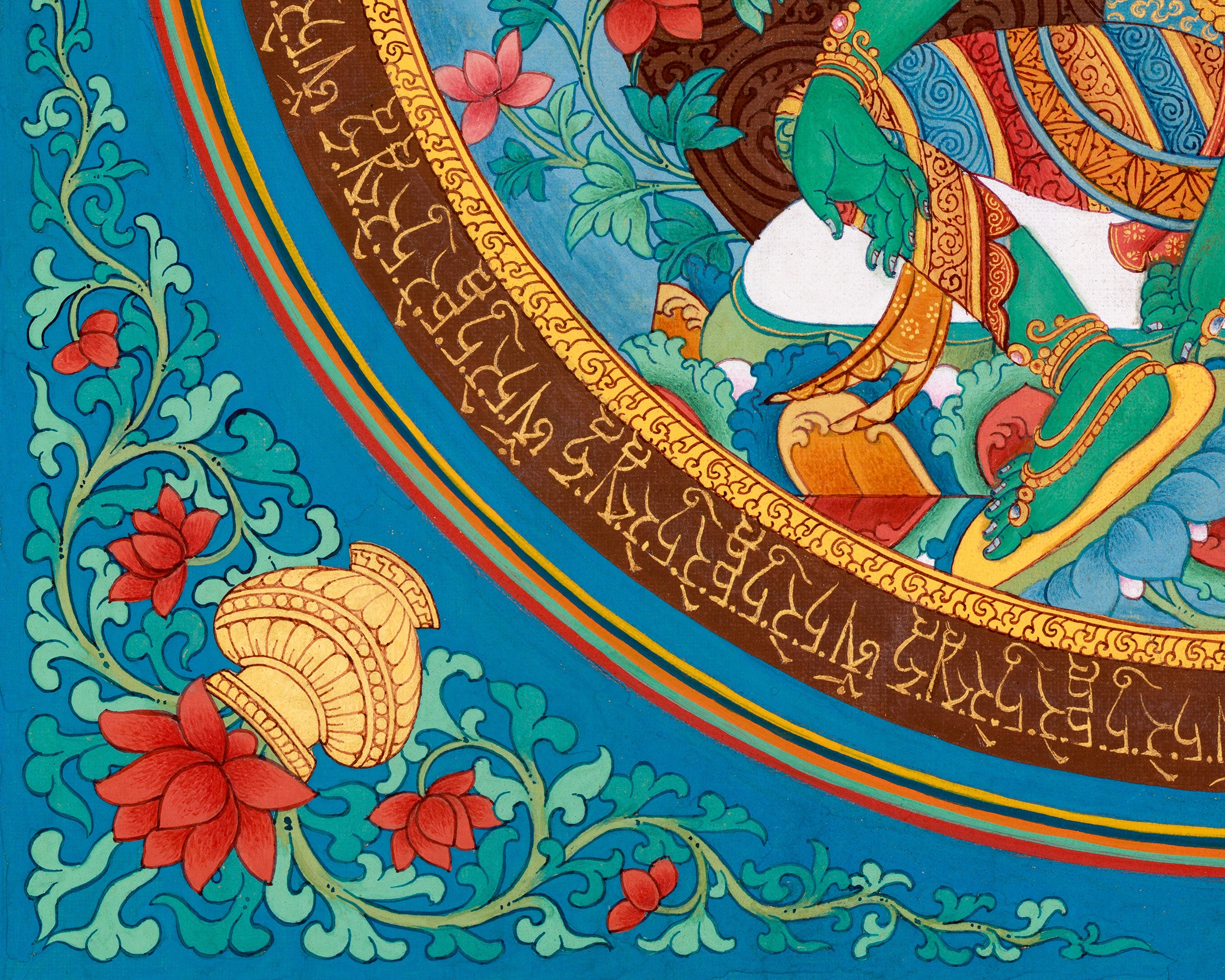 Unique Mantra-Mandala Tara Thangka | Mother Green Tara Artwork