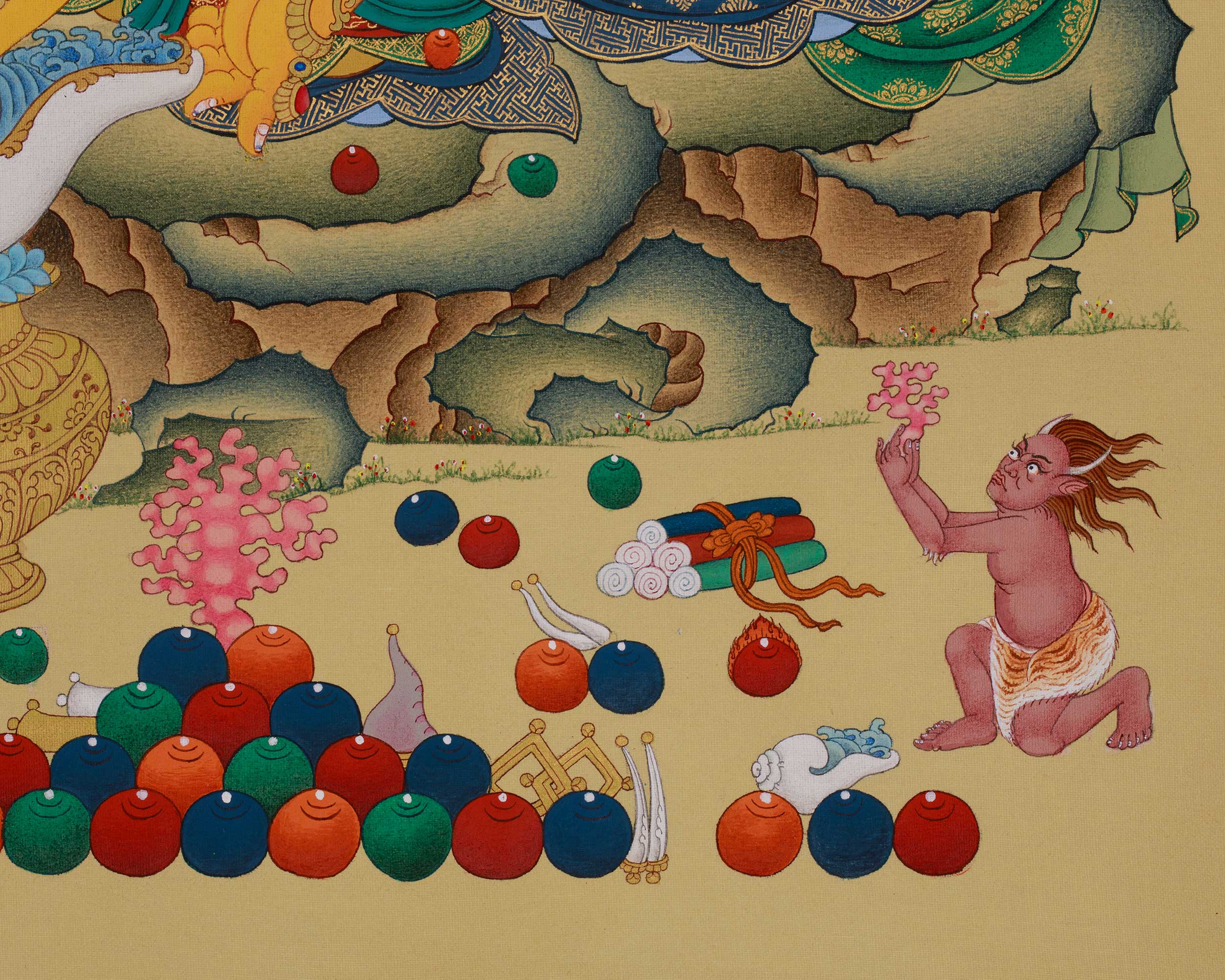 Tibetan Thangka of Dzambhala | Buddhist Deity of Wealth, Fortune, and Prosperity