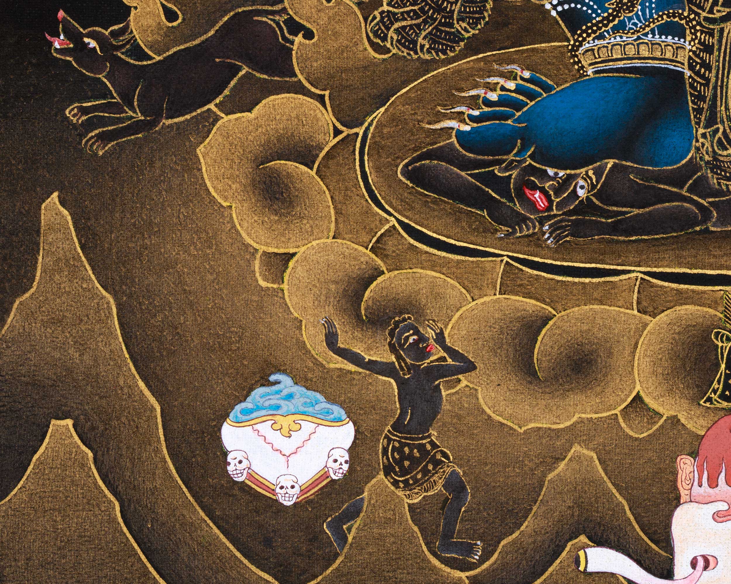 Handpainted Sakya Mahakala Thangka in 24K Gold