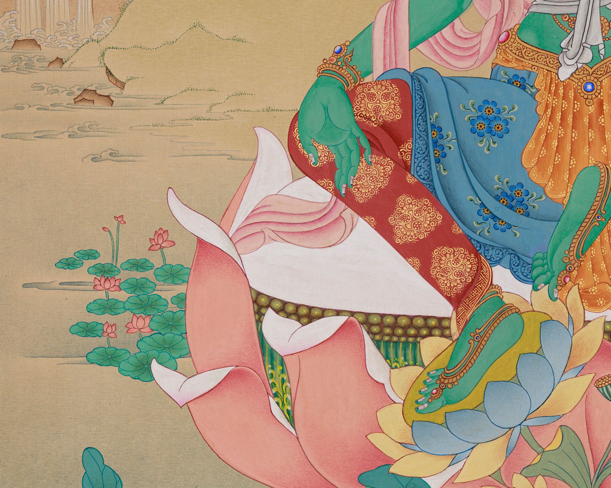 Beautiful Tibetan Female Buddha Green Tara Thangka | The Compassionate Savior of the Universe