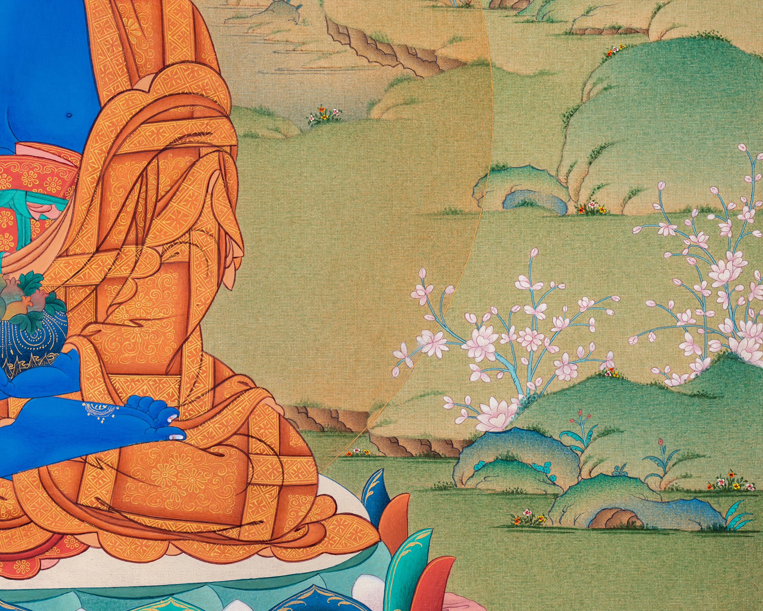 Radiant Medicine Buddha Thangka Print (18x23 inches)