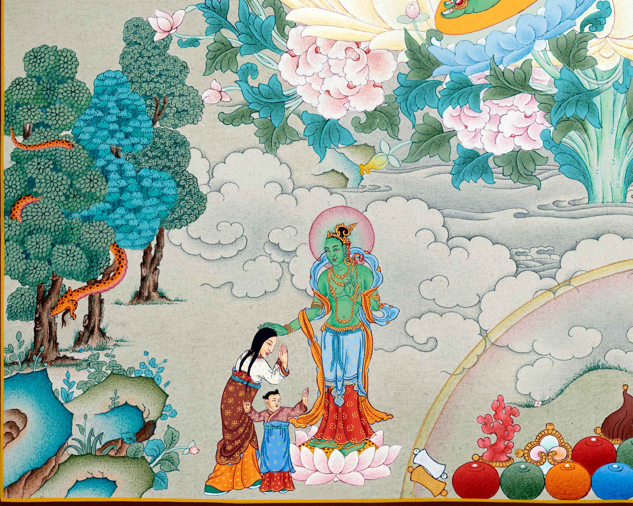 Tibetan Tara Goddess, Mother Green Tara Thangka | Traditional Painting