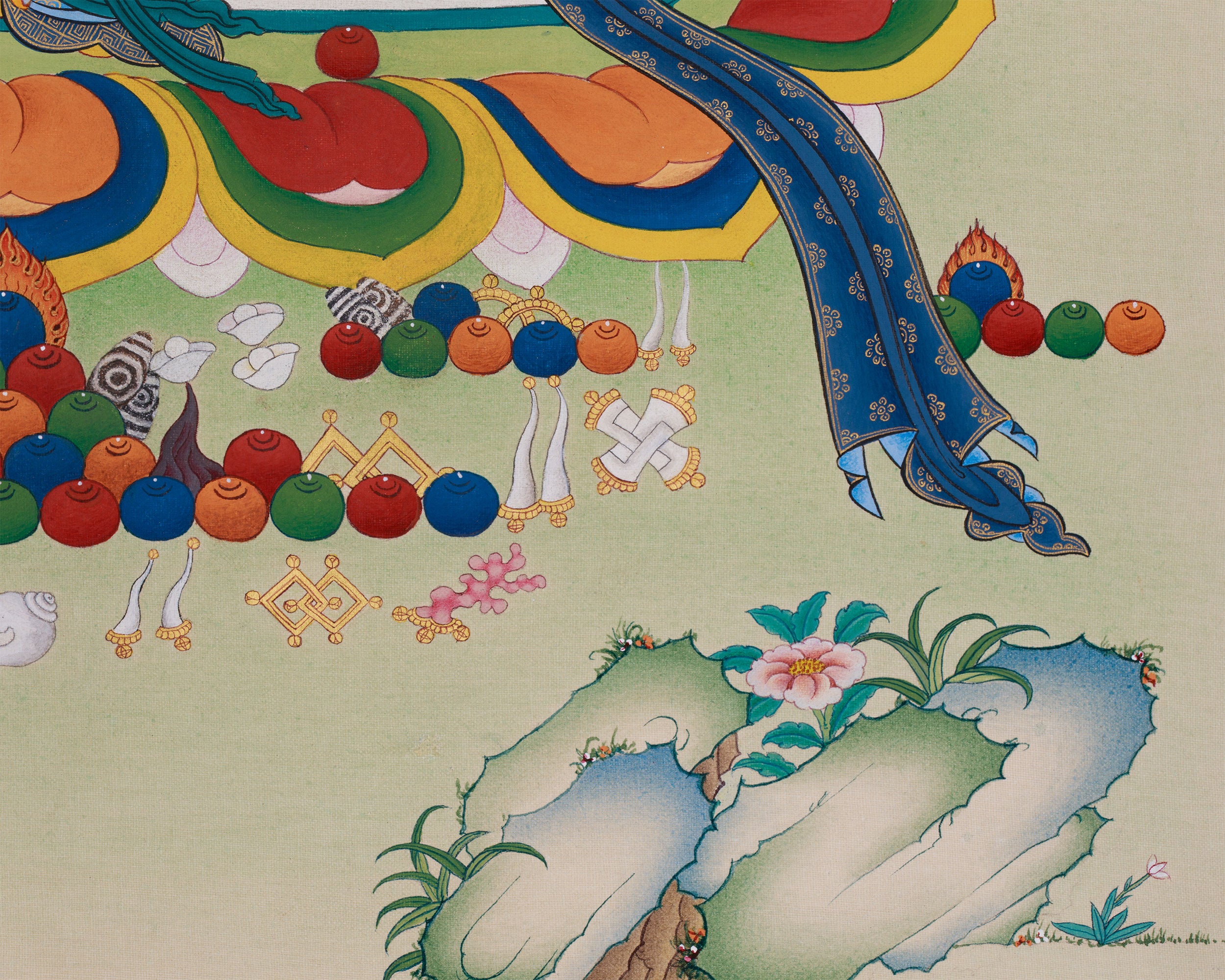 Tibetan Jambhala Thangka | Hand-Painted Art of Abundance | Brocade Mounted