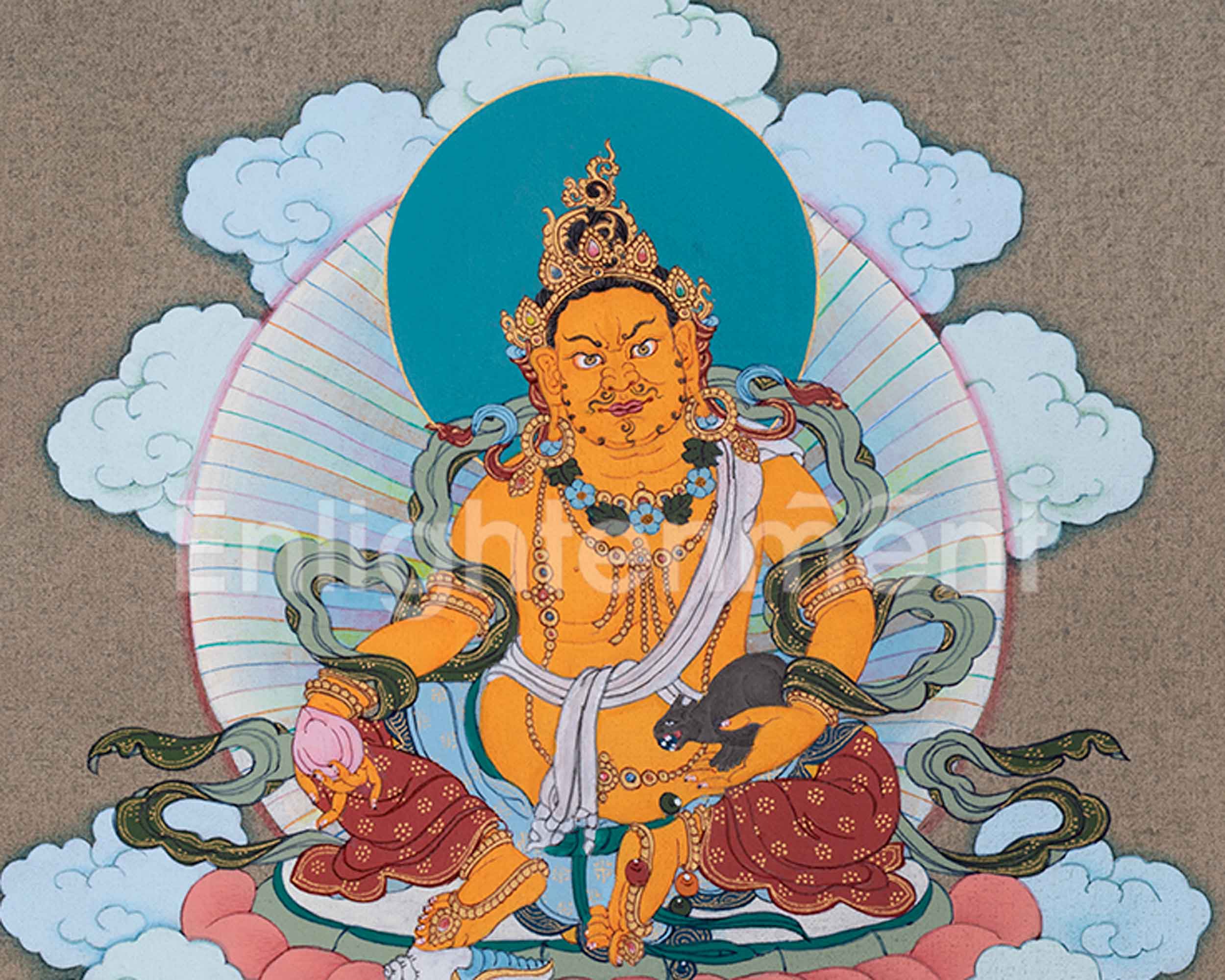 Five Dzambhala Thangka | Deity of Wealth and Compassion | Nepalese Hand-painted Thangka